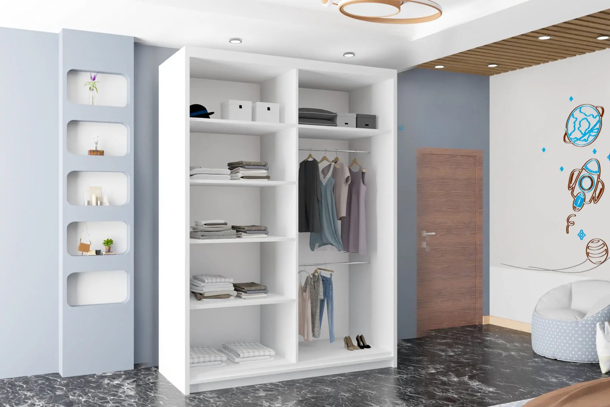 Etna Sliding Full Mirror Door Wardrobe(Ww)