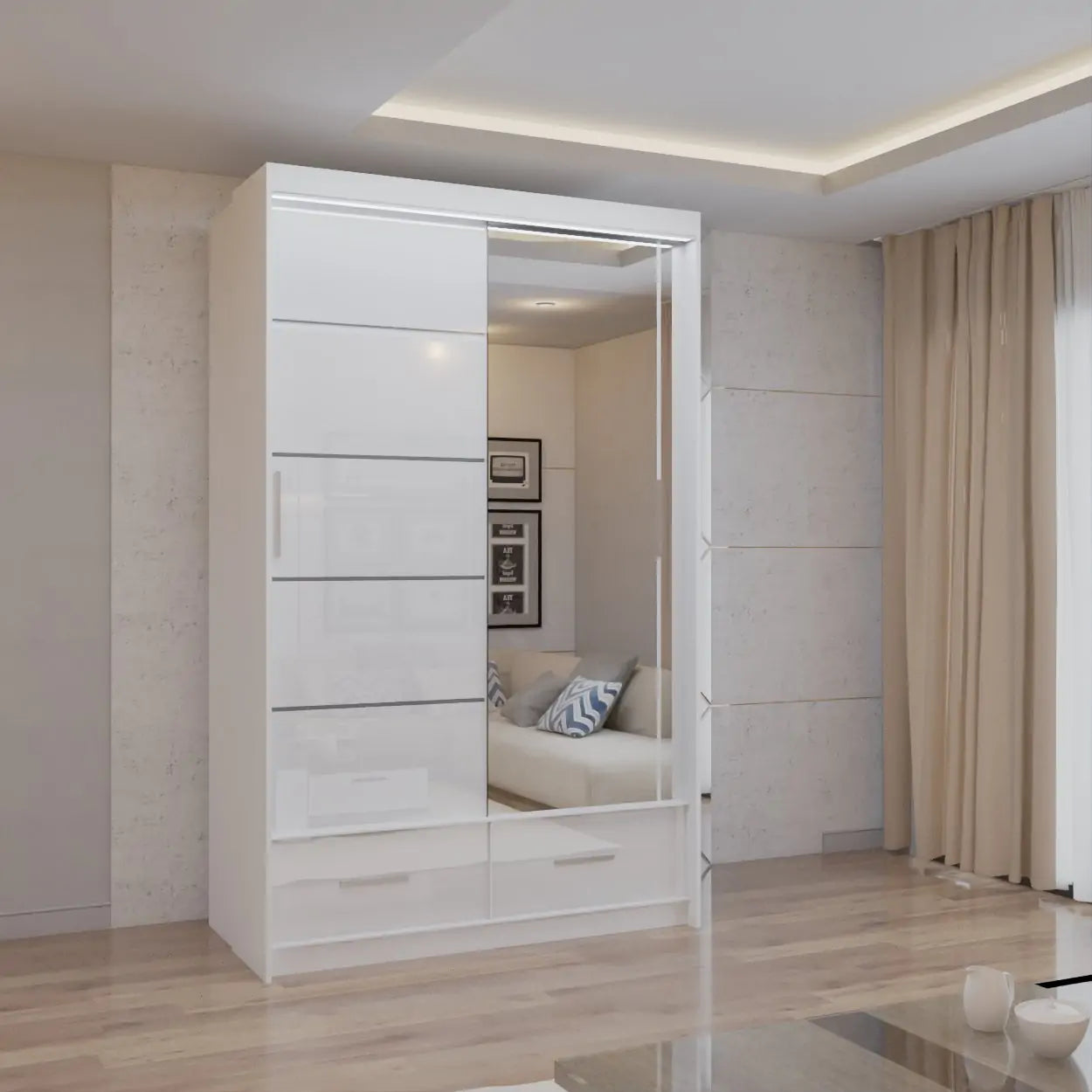 Cysylia High Gloss sliding Door Wardrobe