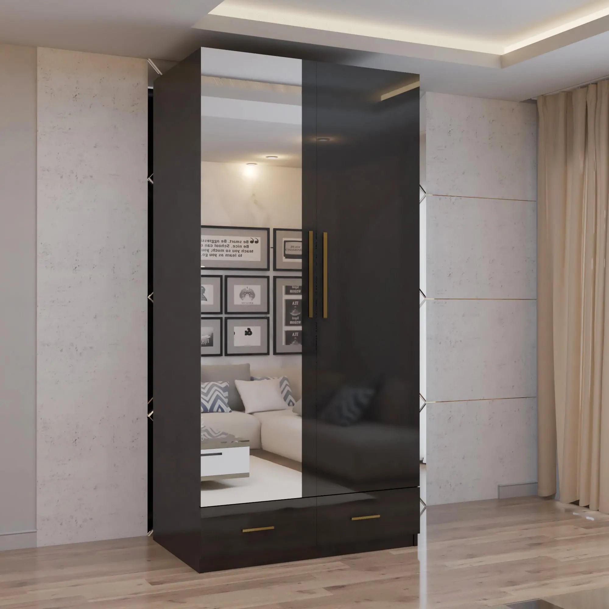 2 Door High Gloss Hinged Door Wardrobe (3rd Branding)