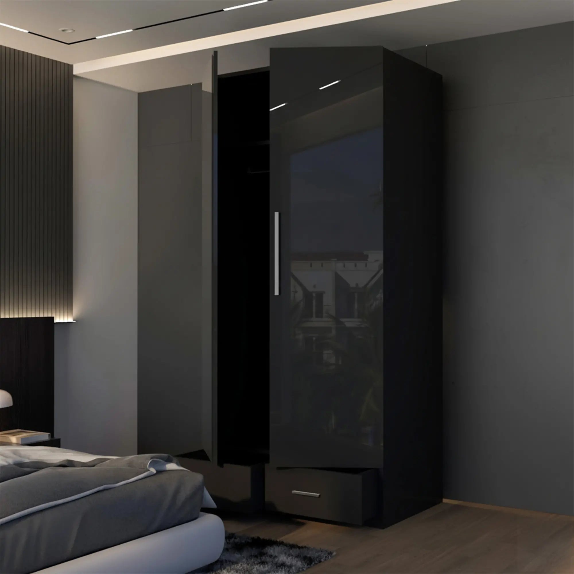 2 & 4 Door High Gloss Hinge Door Wardrobe (Silver Handles)