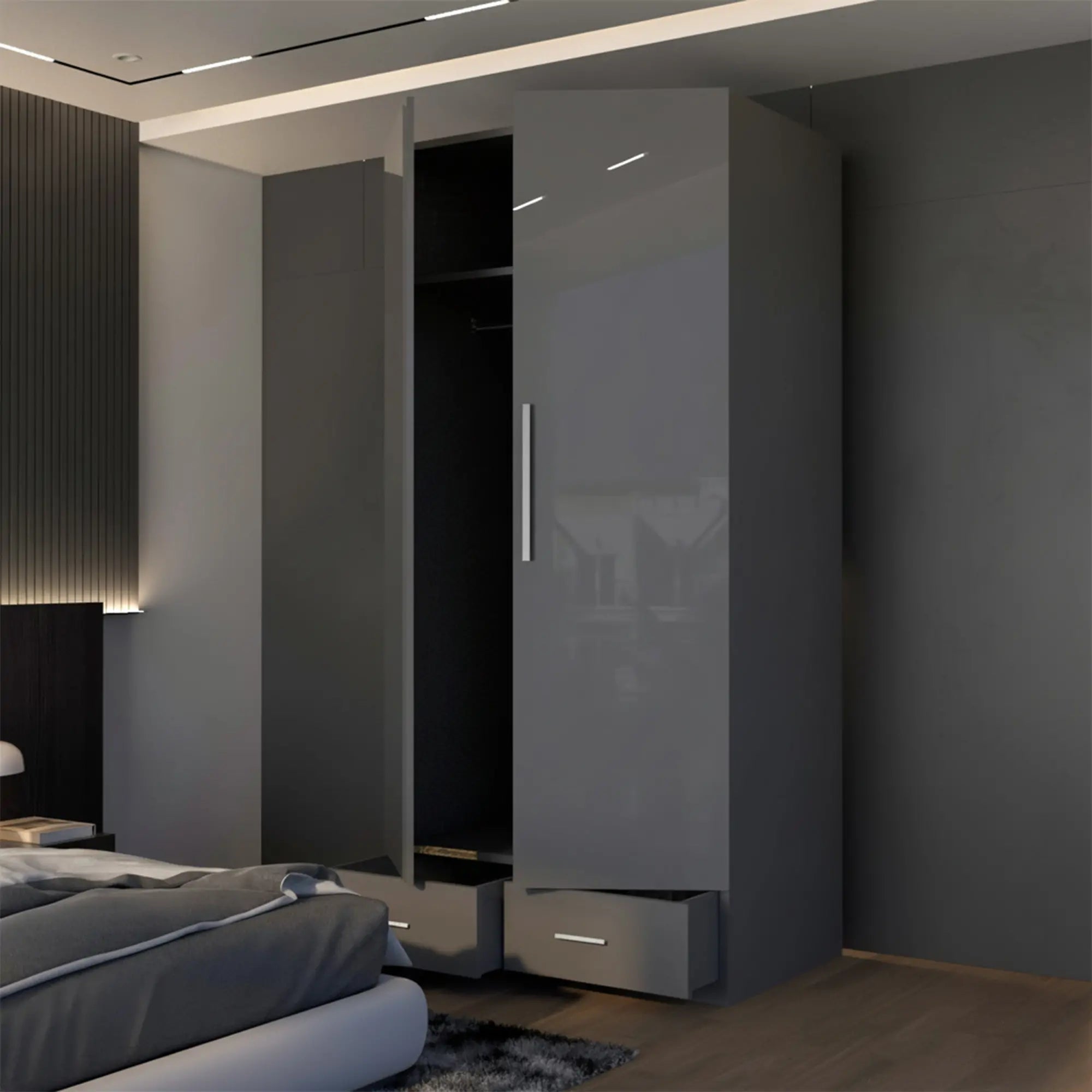 2 & 4 Door High Gloss Hinge Door Wardrobe (Silver Handles)