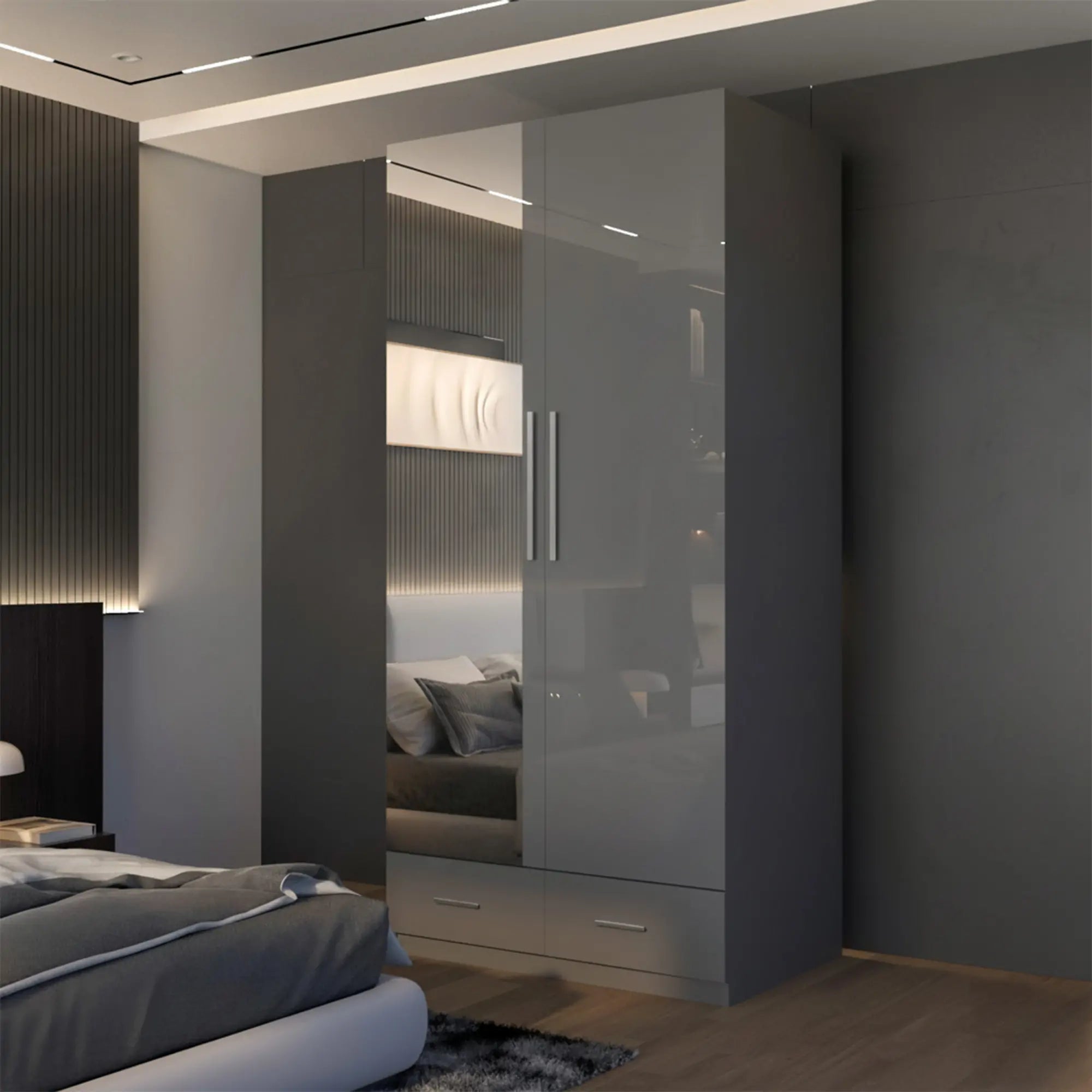 2 & 4 Door High Gloss Hinge Door Wardrobe (Silver Handles)
