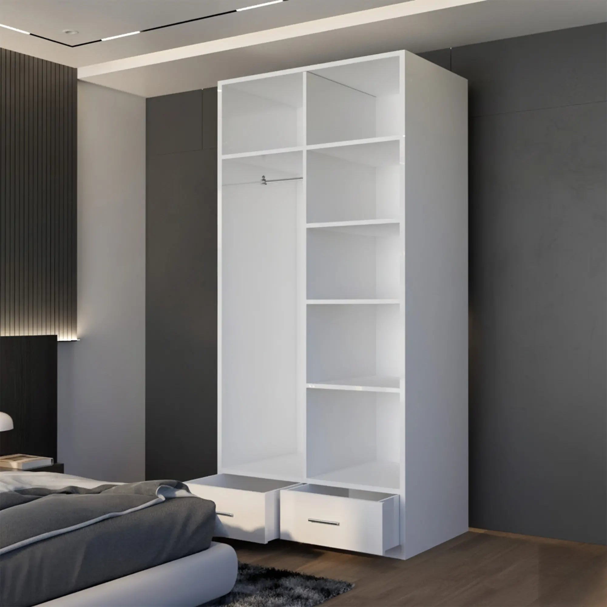 2 & 4 Door High Gloss Hinge Door Wardrobe (Silver Handles)