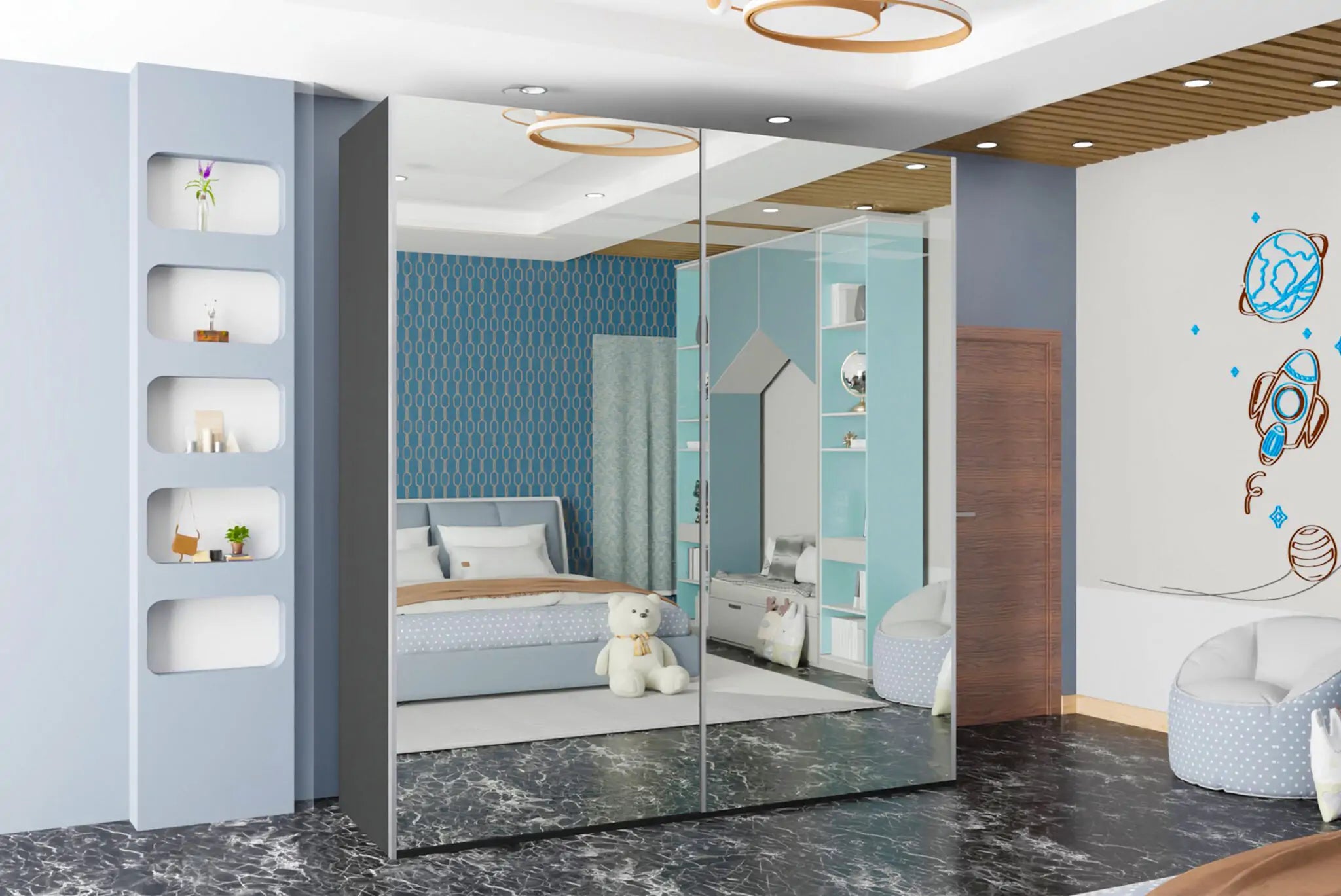 Etna Sliding Full Mirror Door Wardrobe(Ww)
