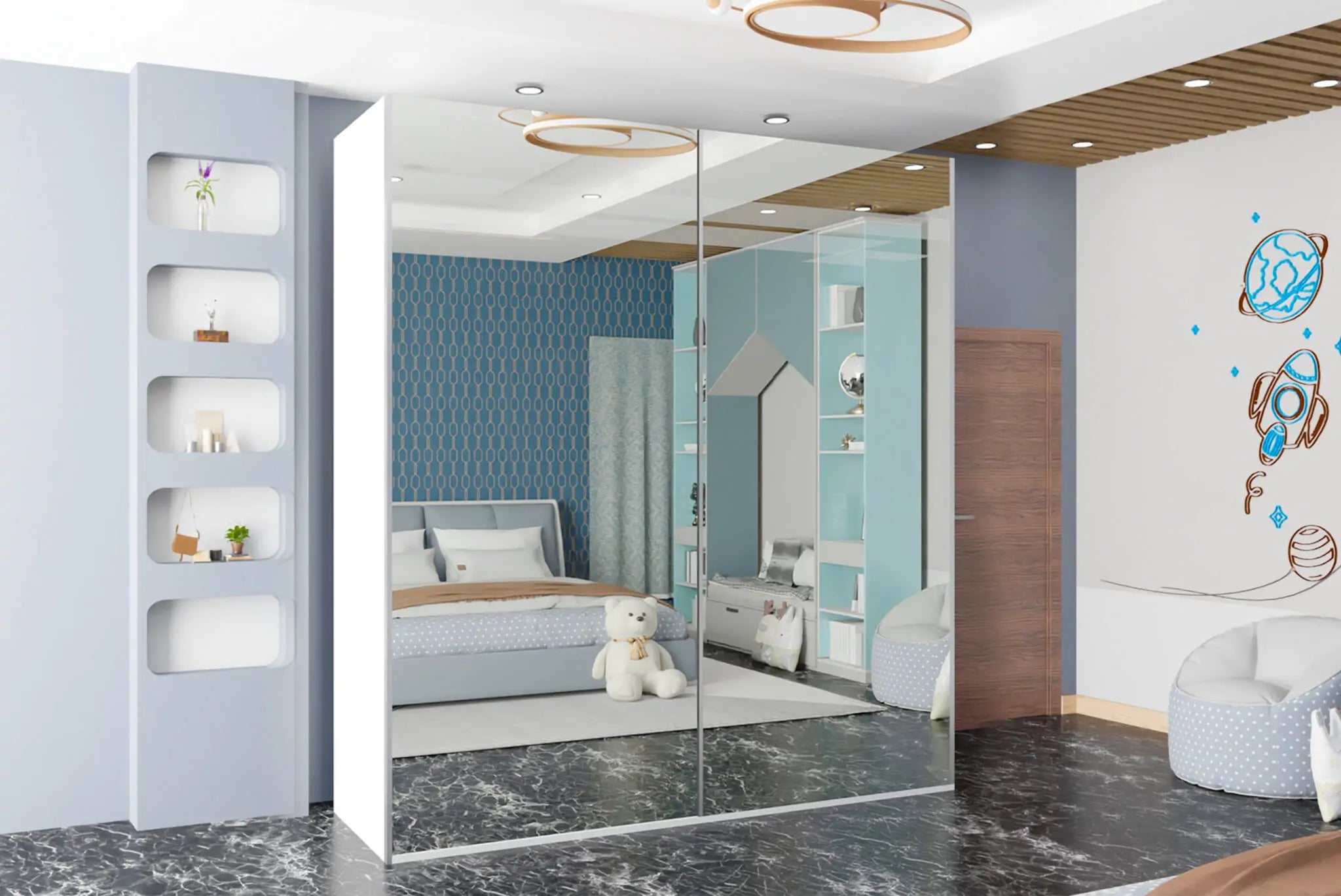 Etna Sliding Full Mirror Door Wardrobe(Ww)