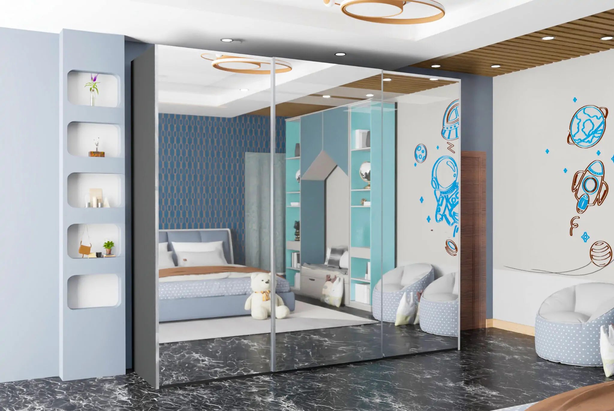 Etna Sliding Full Mirror Door Wardrobe(Ww)