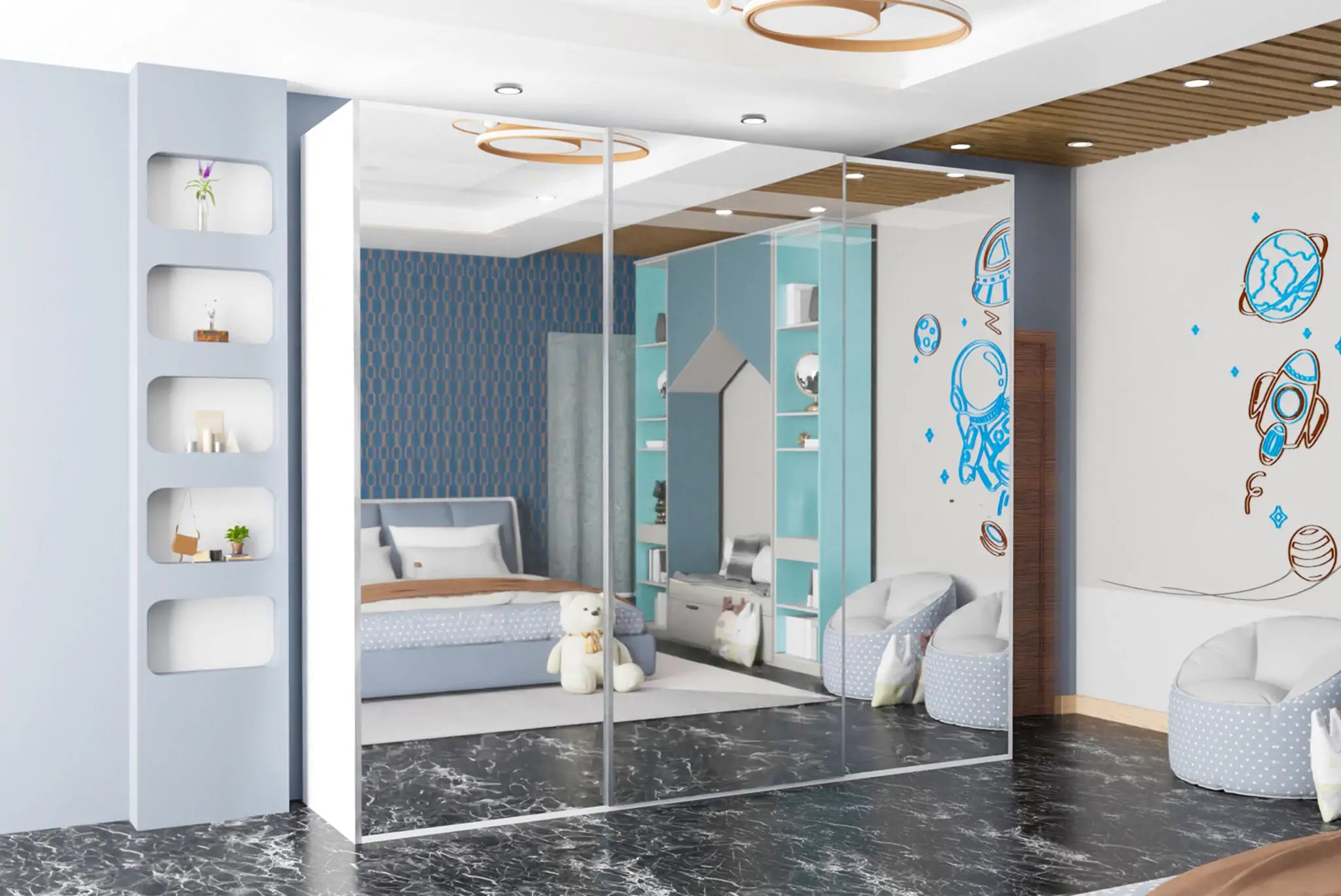 Etna Sliding Full Mirror Door Wardrobe(Ww)