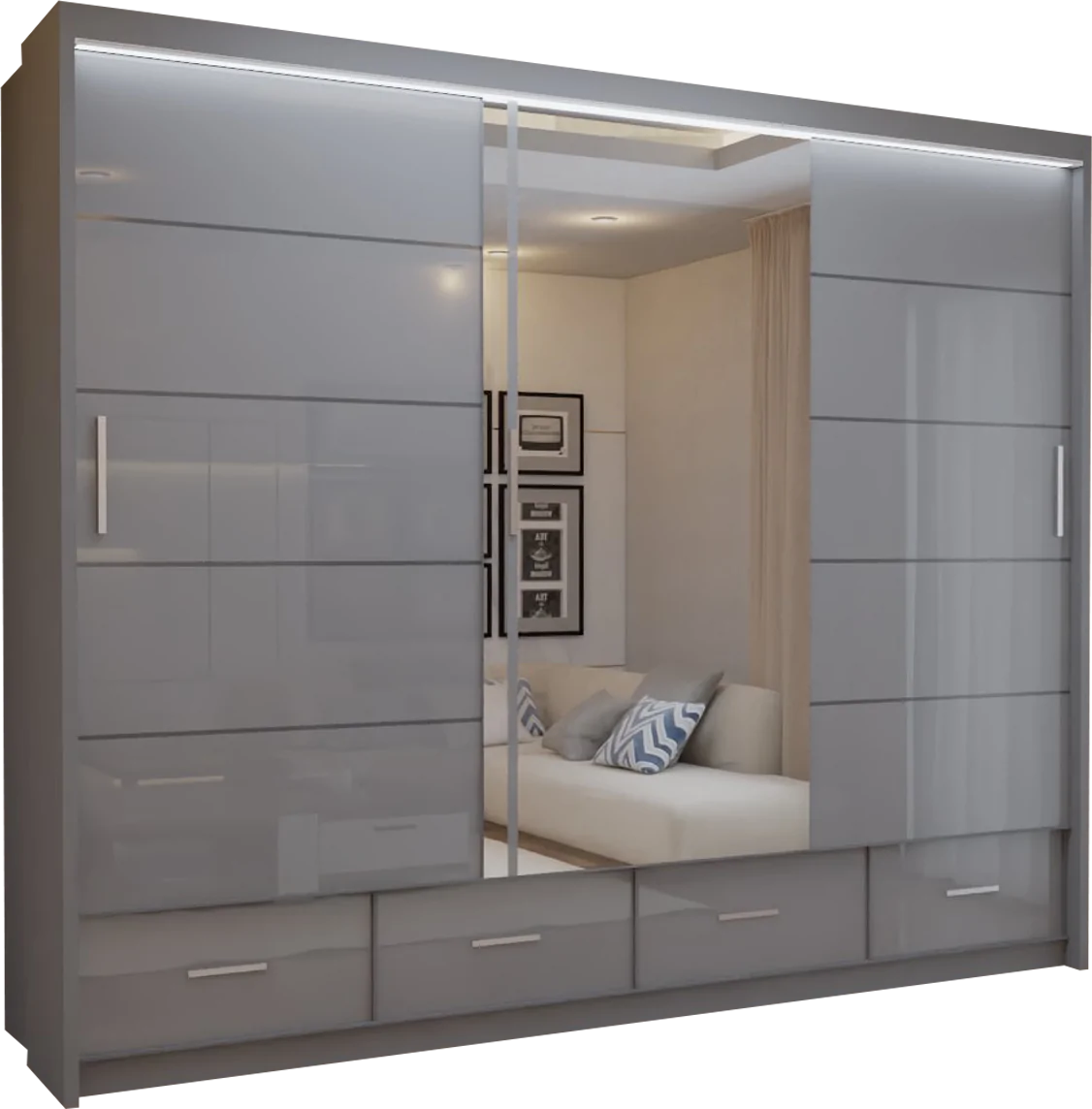 Cysylia High Gloss sliding Door Wardrobe