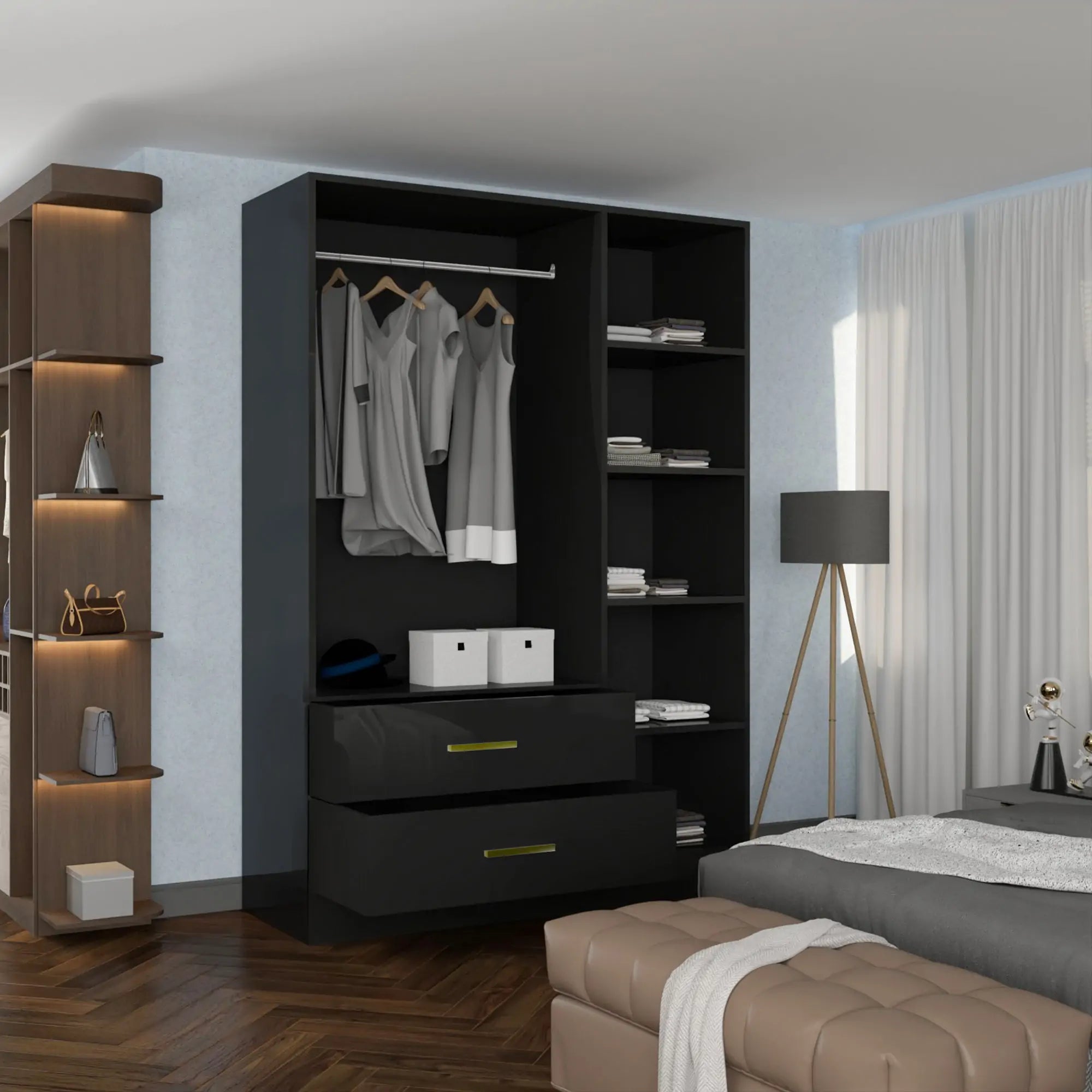 High Gloss 3, 4 Door Wardrobes with Gold Handles(For Images)
