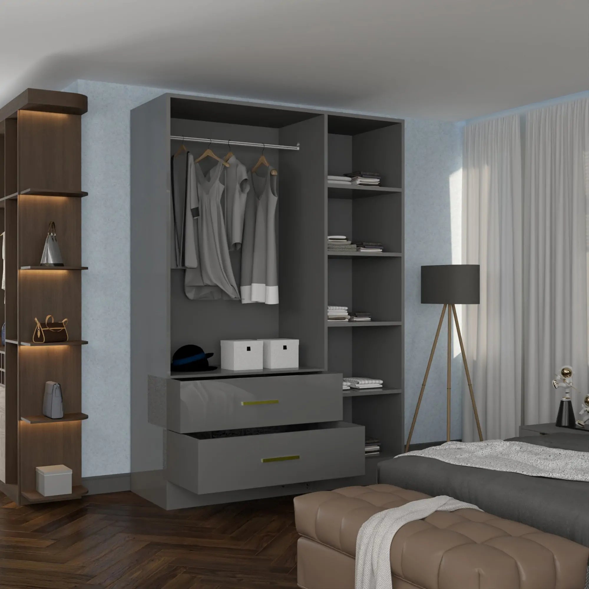 High Gloss 3, 4 Door Wardrobes with Gold Handles(For Images)