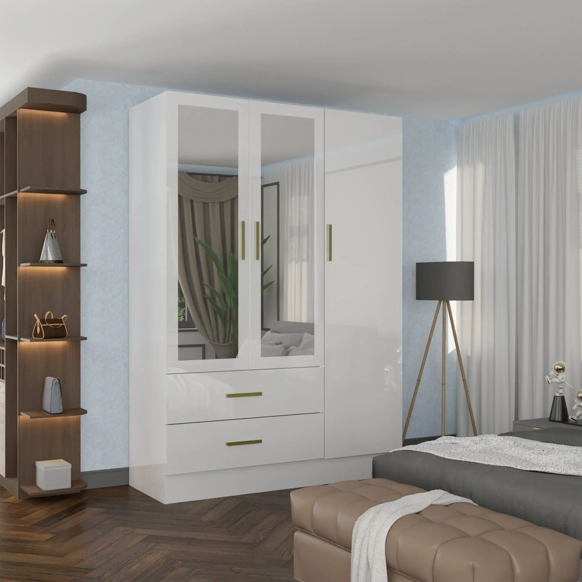 High Gloss 3, 4 Door Wardrobes with Gold Handles(For Images)