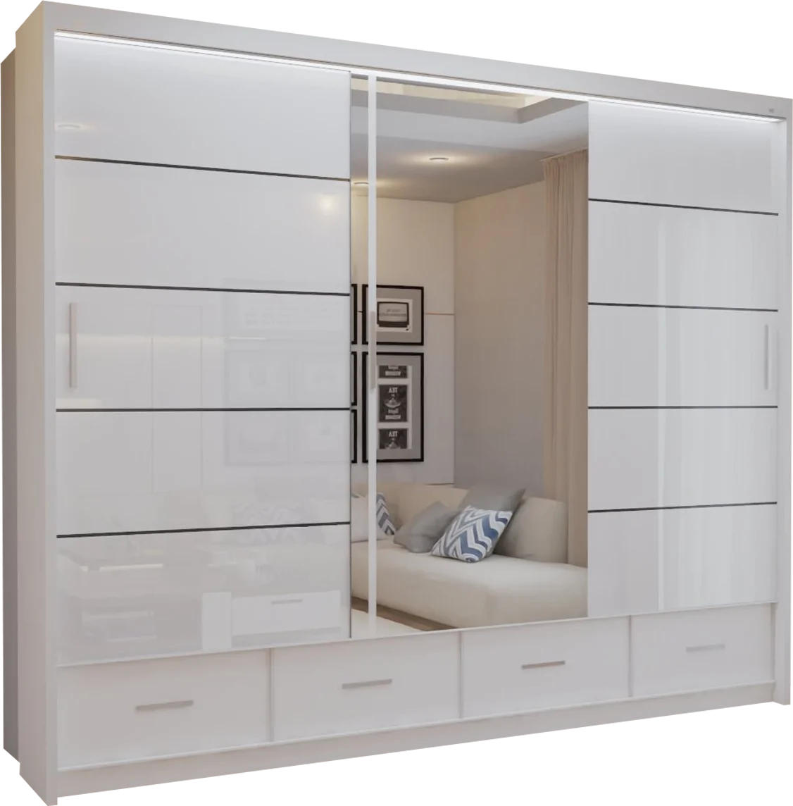 Cysylia High Gloss sliding Door Wardrobe