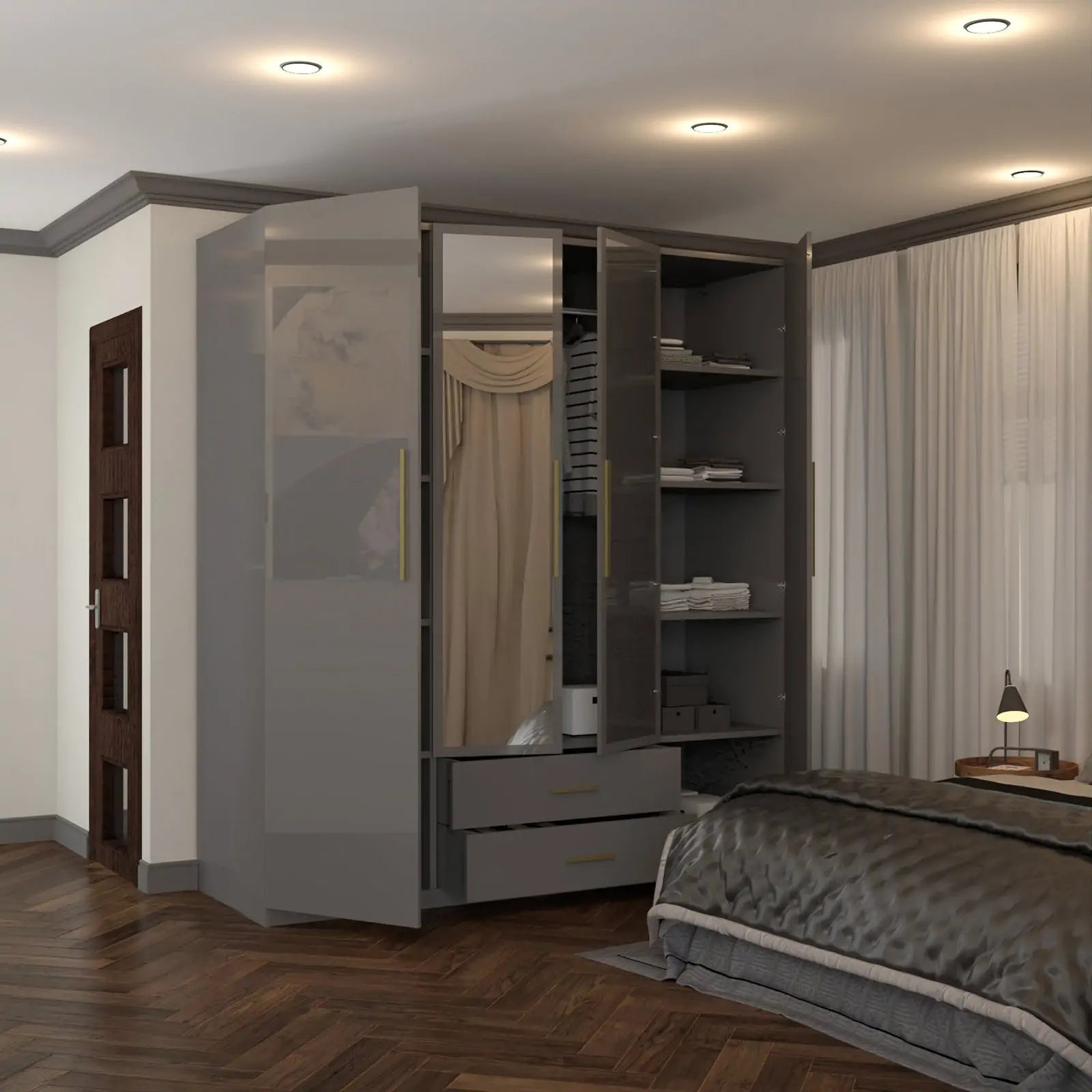 High Gloss 3, 4 Door Wardrobes with Gold Handles(For Images)