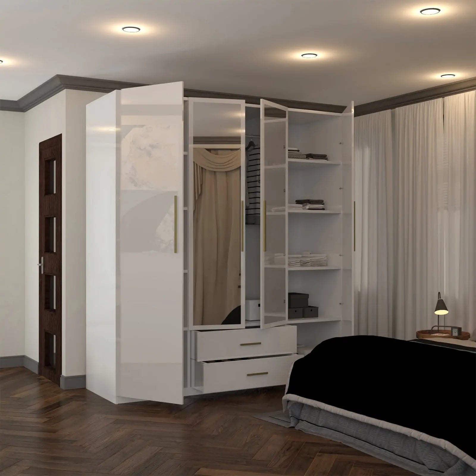 High Gloss 3, 4 Door Wardrobes with Gold Handles(For Images)
