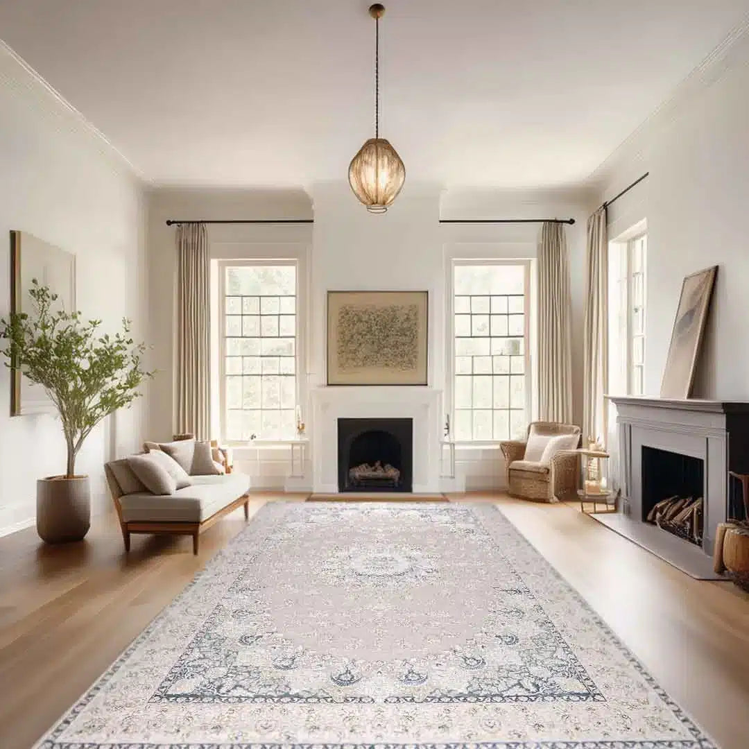 Sapphire Azure Halo Blue Grey Medallion Rug