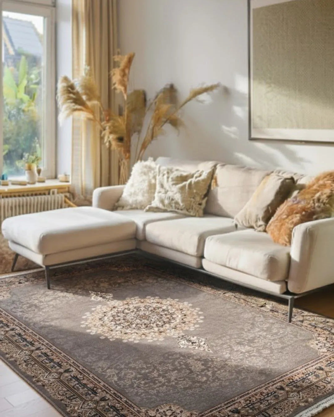 SAPPHIRE Grey Floral Medallion Rug 8418D E3377 GREY/GREY