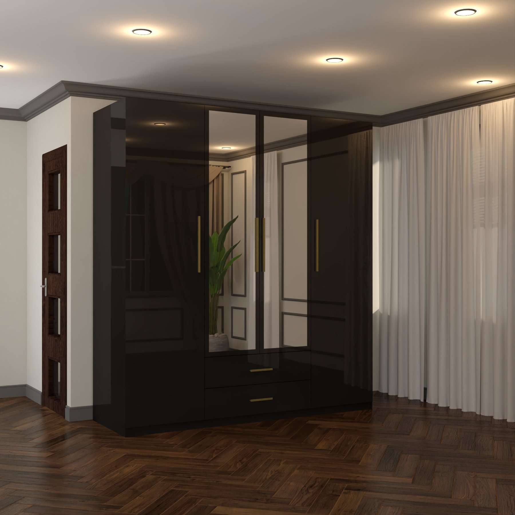 High Gloss 3, 4 Door Wardrobes with Gold Handles(For Images)