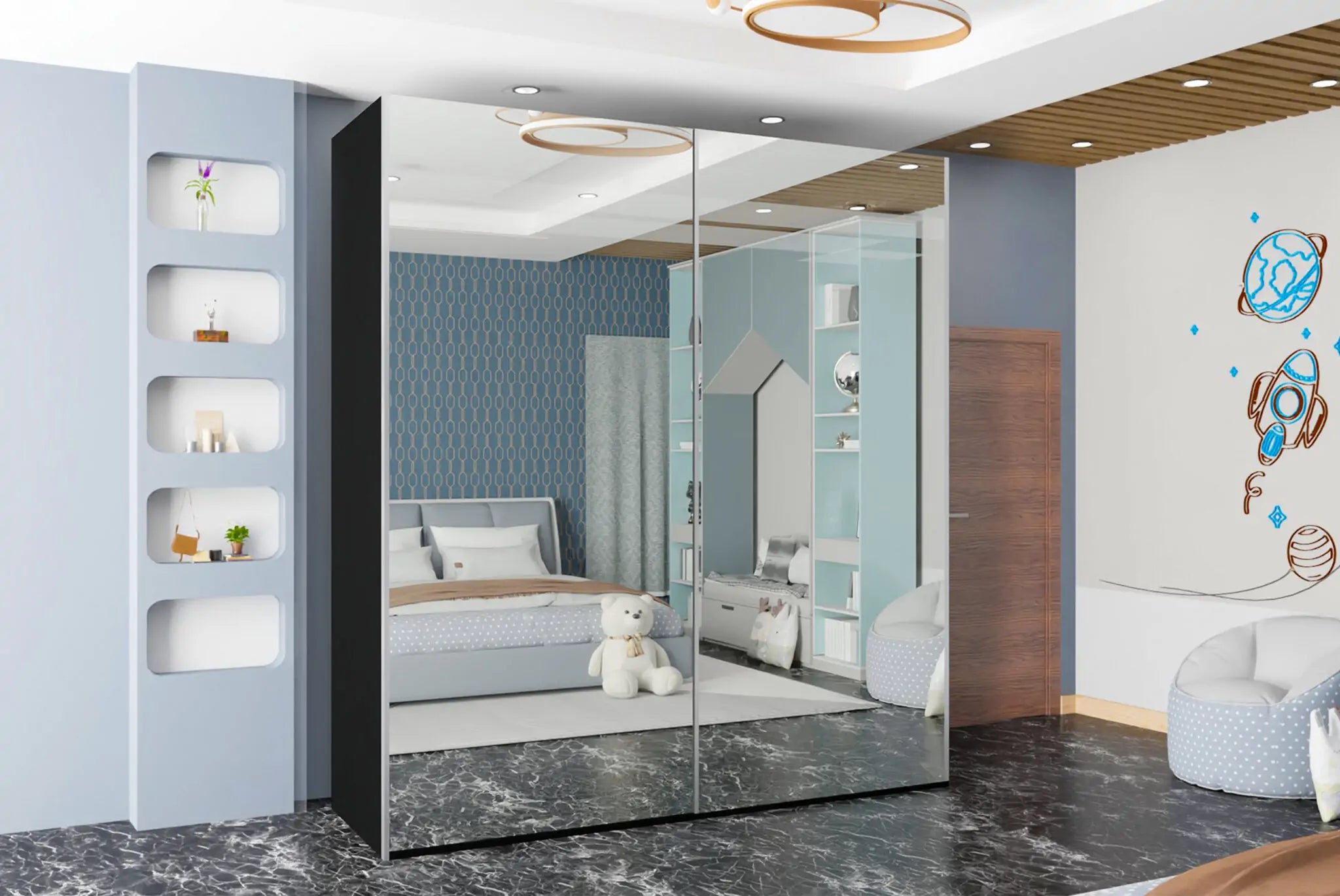 Etna Sliding Full Mirror Door Wardrobe(Ww)