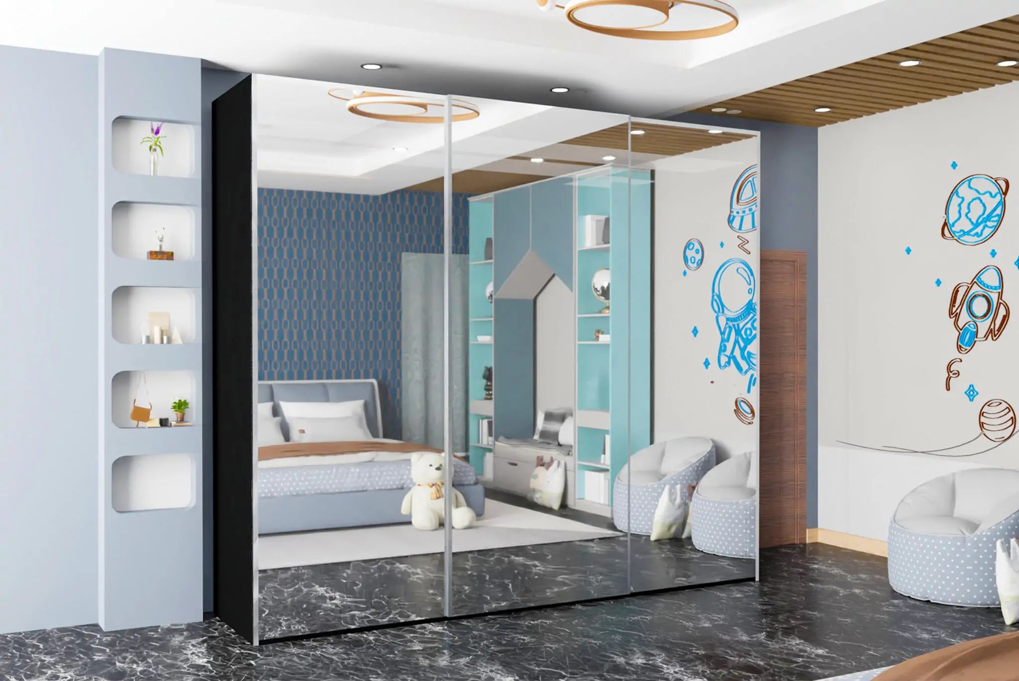 Etna Sliding Full Mirror Door Wardrobe(Ww)