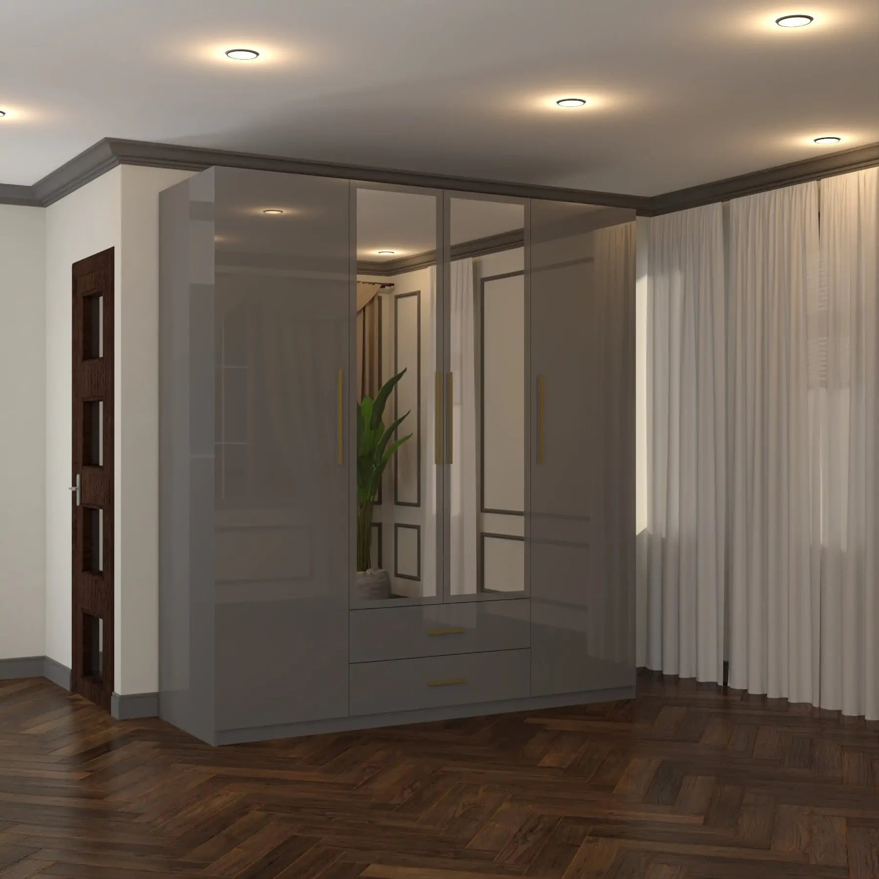 High Gloss 3, 4 Door Wardrobes with Gold Handles(For Images)