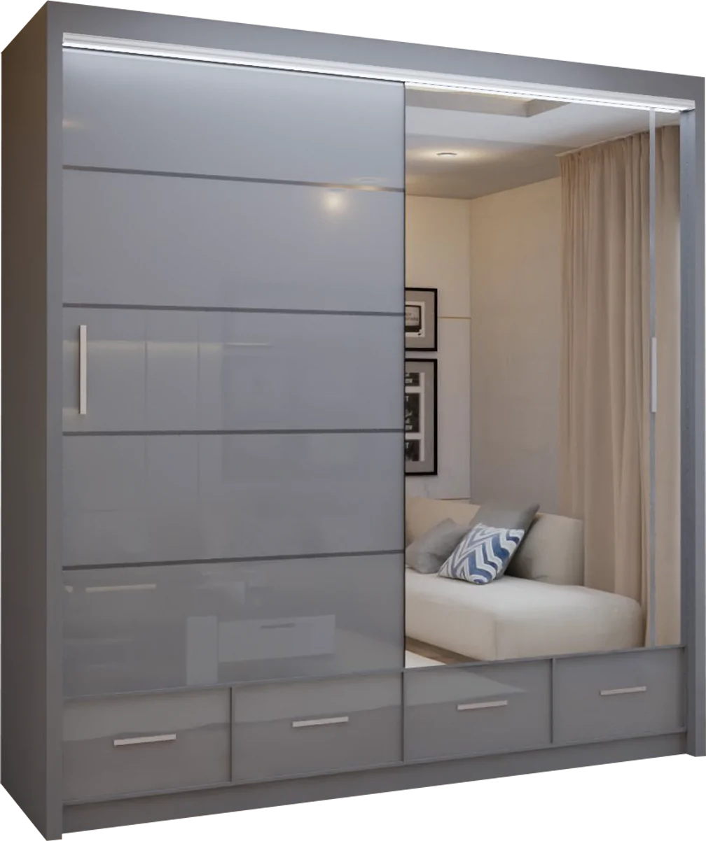 Cysylia High Gloss sliding Door Wardrobe