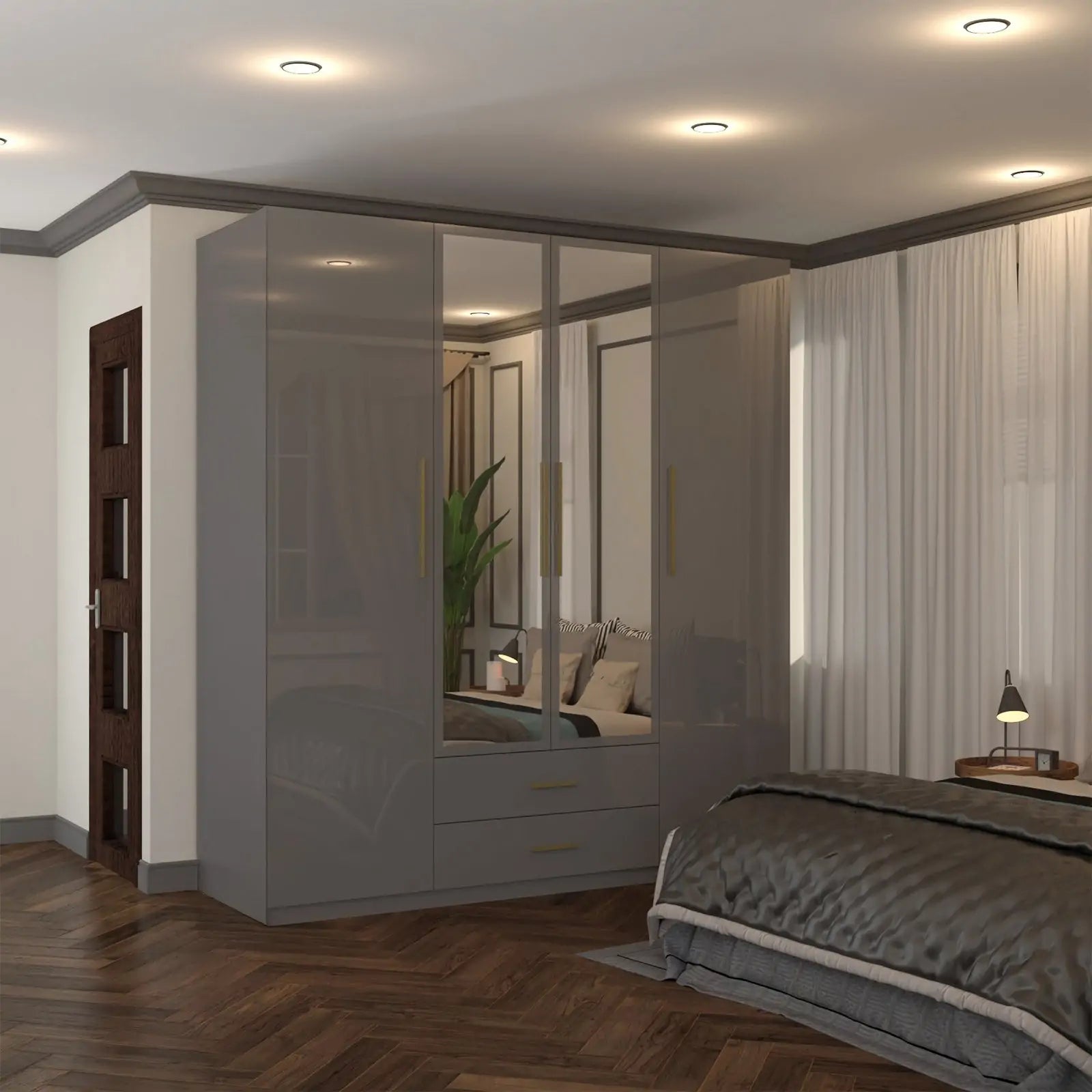 High Gloss 3, 4 Door Wardrobes with Gold Handles(For Images)