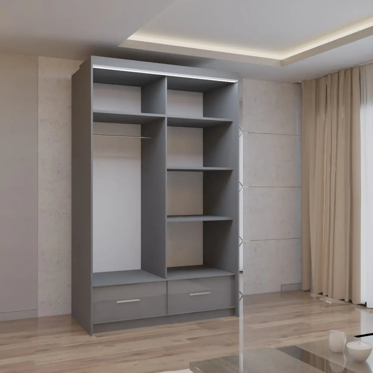 Cysylia High Gloss sliding Door Wardrobe