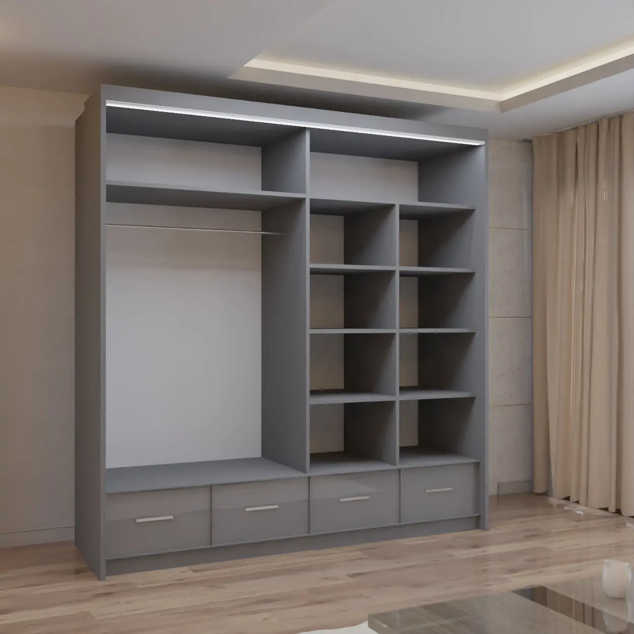 Cysylia High Gloss sliding Door Wardrobe