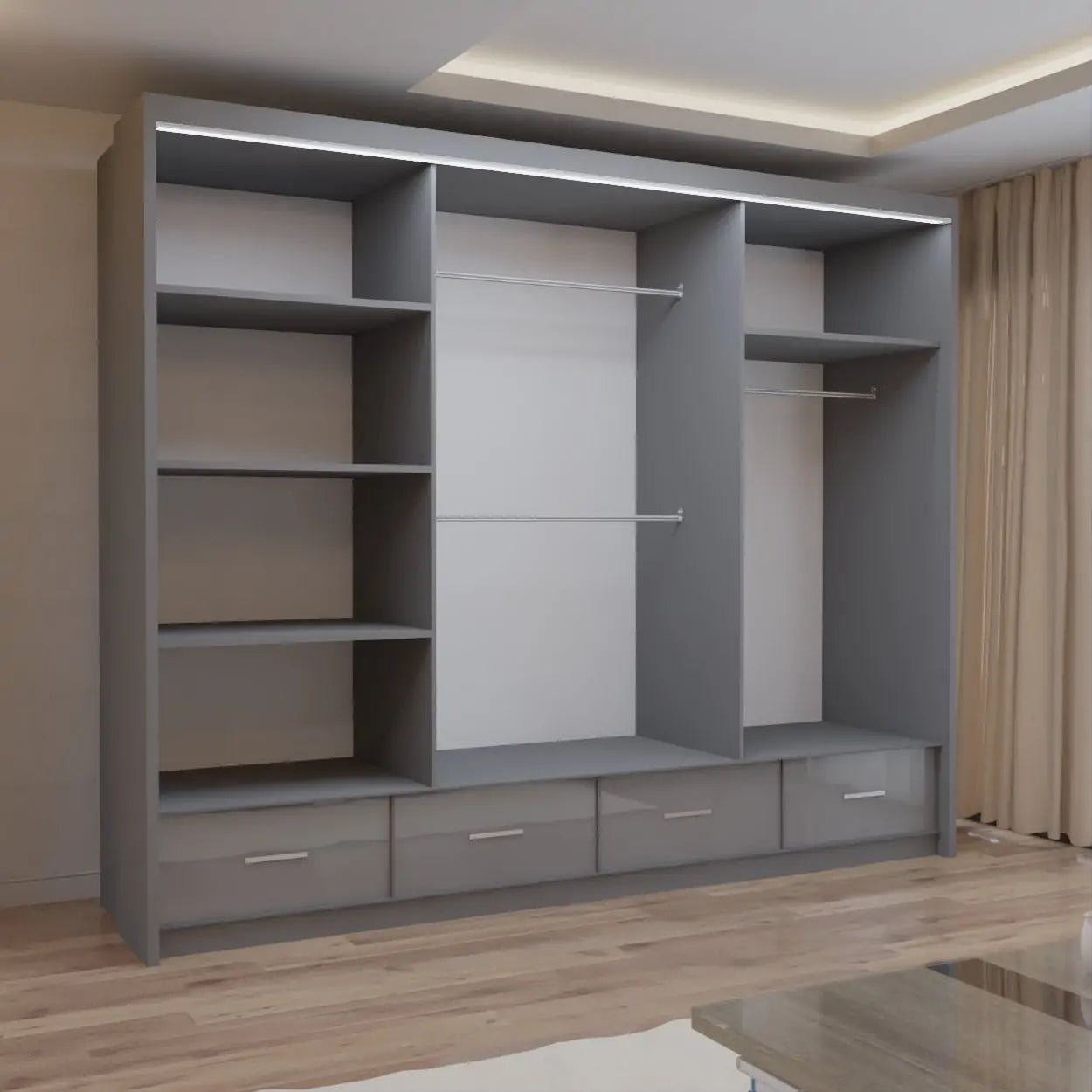 Cysylia High Gloss sliding Door Wardrobe