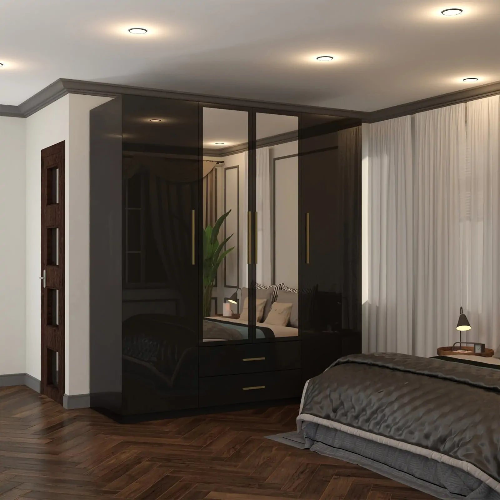 High Gloss 3, 4 Door Wardrobes with Gold Handles(For Images)