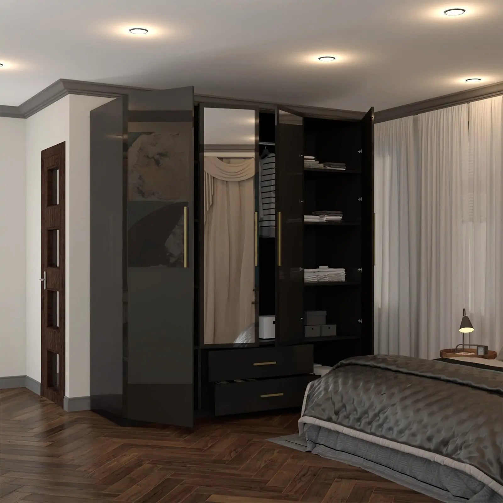 High Gloss 3, 4 Door Wardrobes with Gold Handles(For Images)