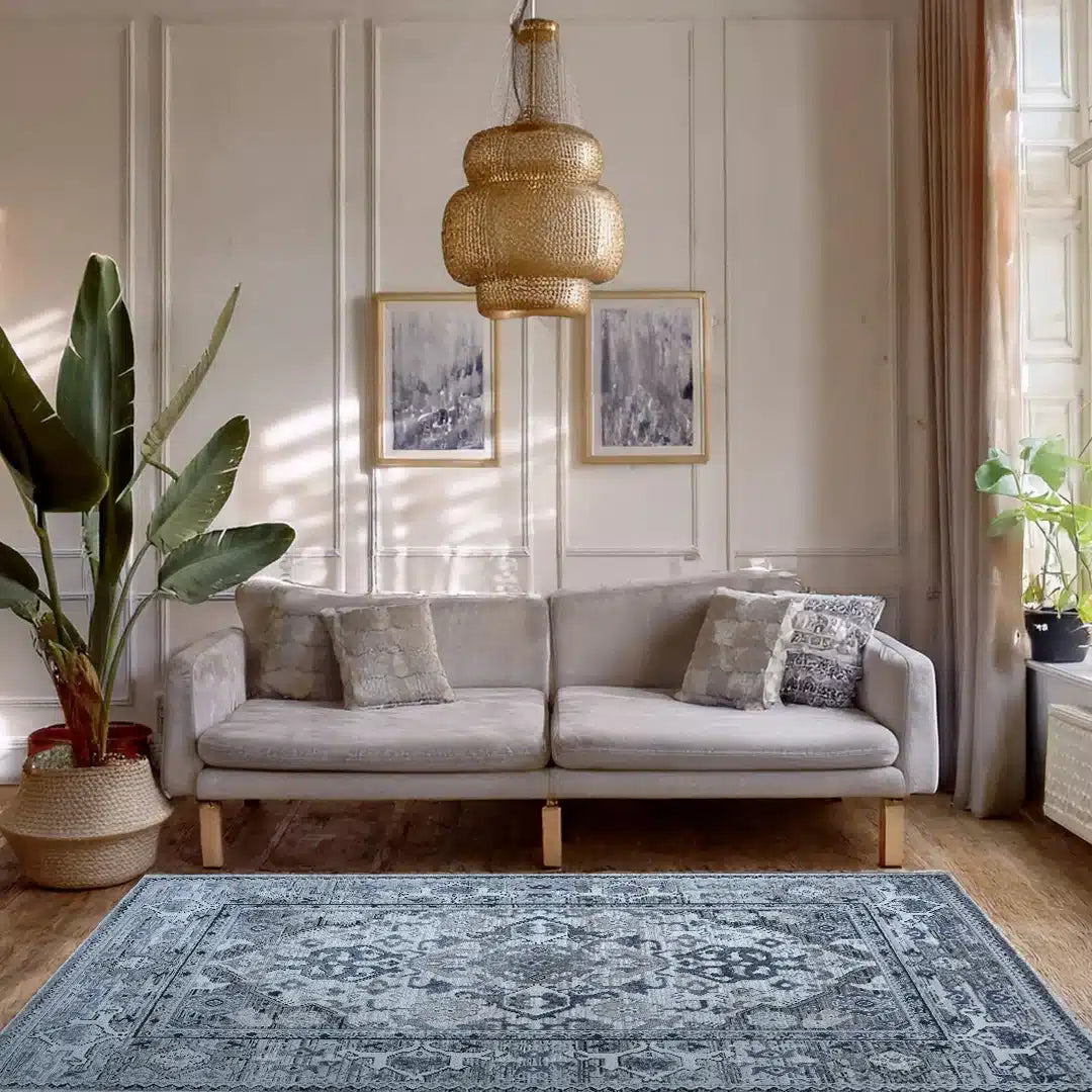 Lorenz Grey White Vintage Medallion Rug | A752A