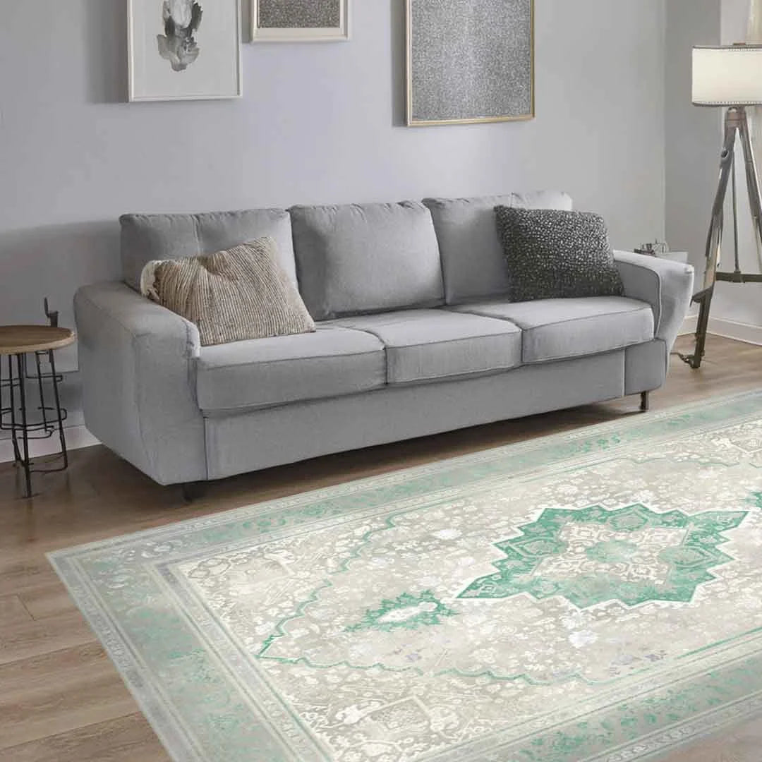 Emerald Hirad Beige Green Rug | E-125