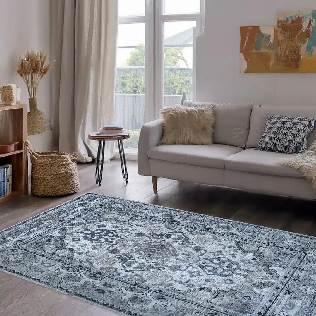 Lorenz Grey White Vintage Medallion Rug | A752A