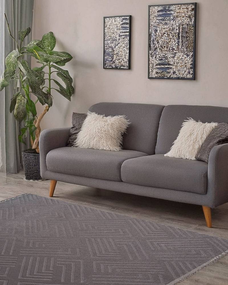 OPPO Washable Rug 1010 Grey – Modern Geometric, Soft & Non-Slip