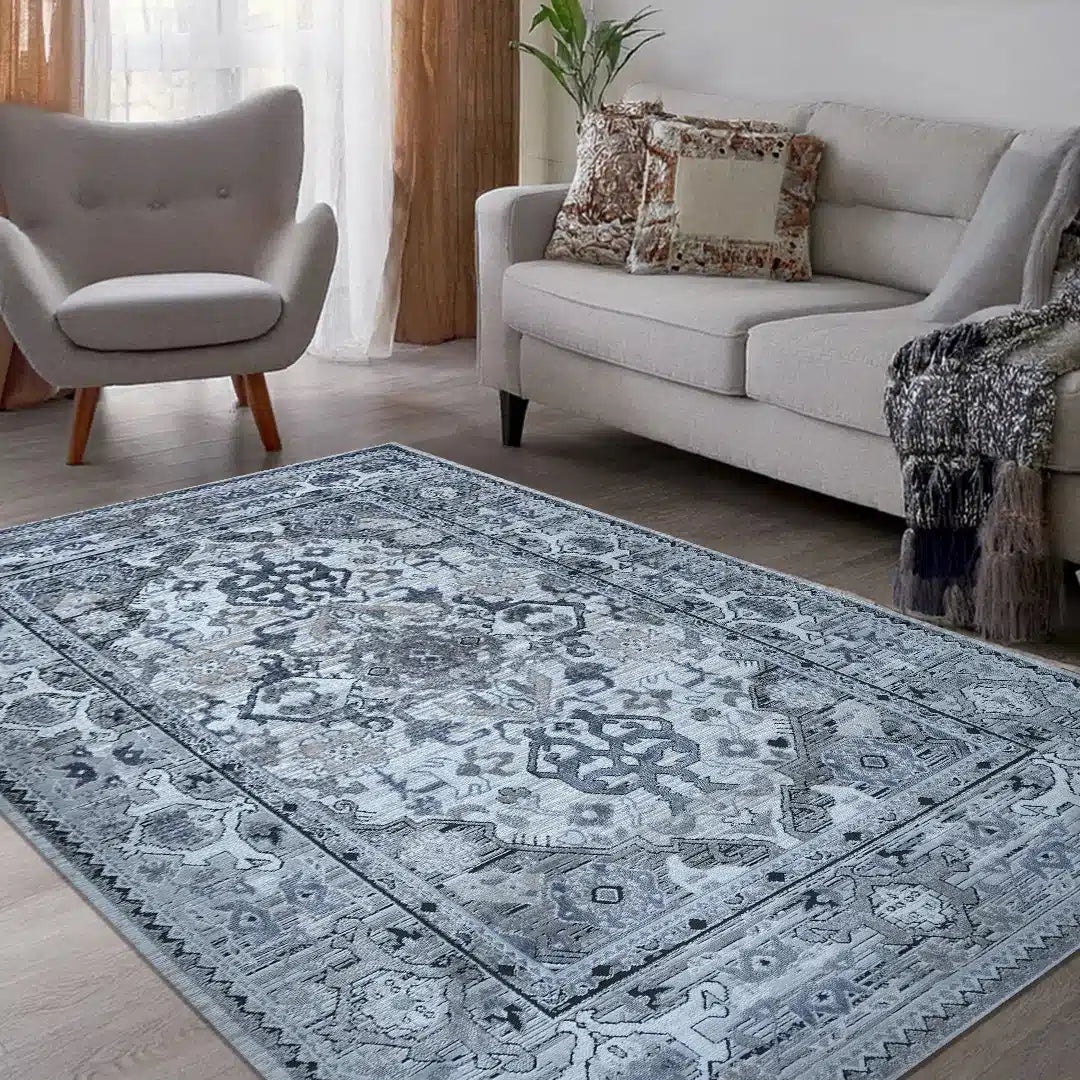 Lorenz Grey White Vintage Medallion Rug | A752A