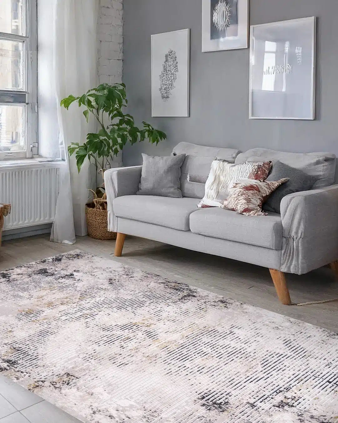 Ruby Weathered Lines Grey Beige Rug