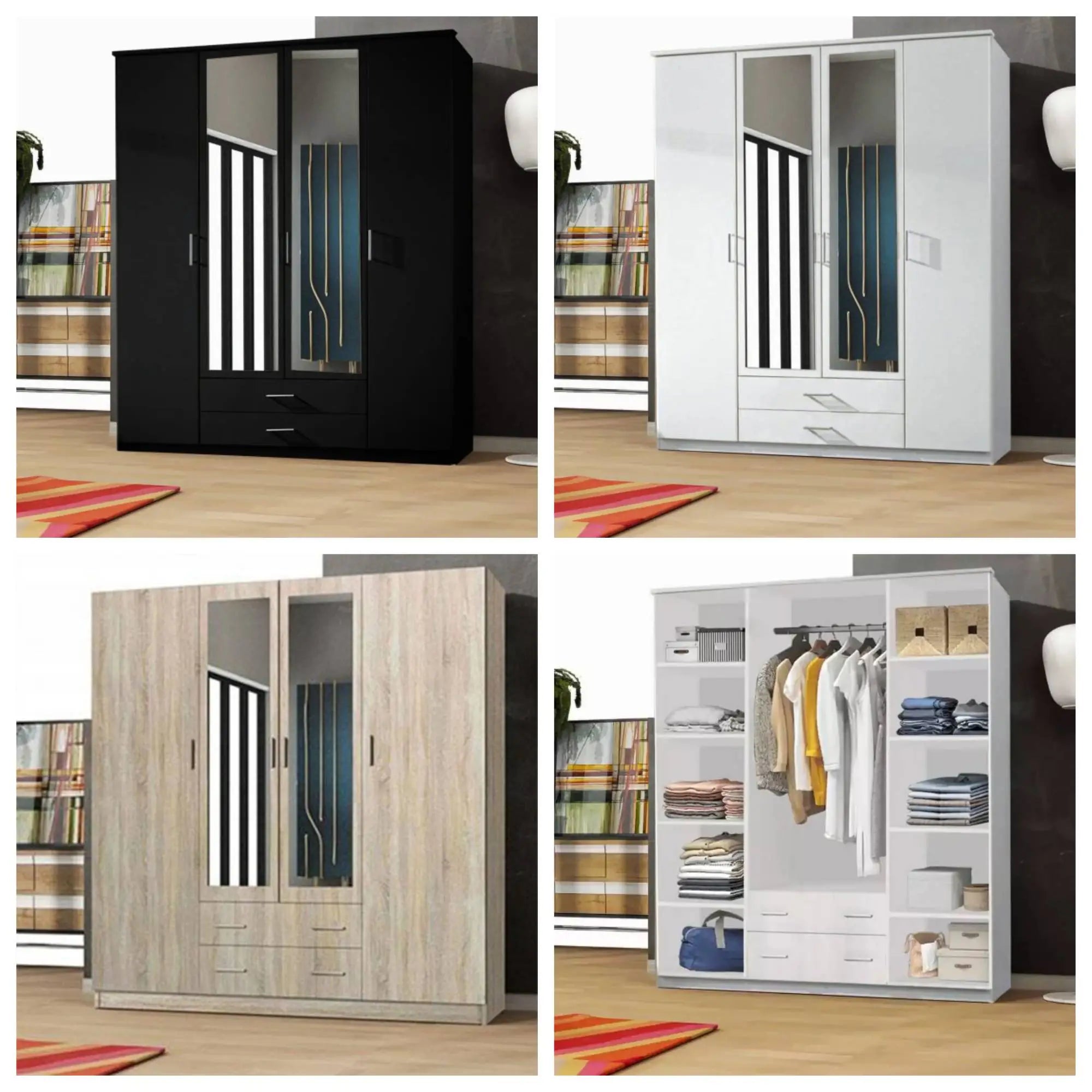 London Wardrobe Black, White and Oak