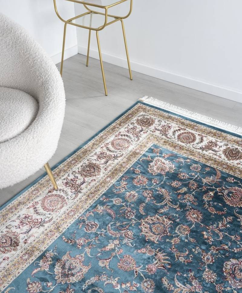 Minyatur Classic Bouquet Navy Cream Border Rug