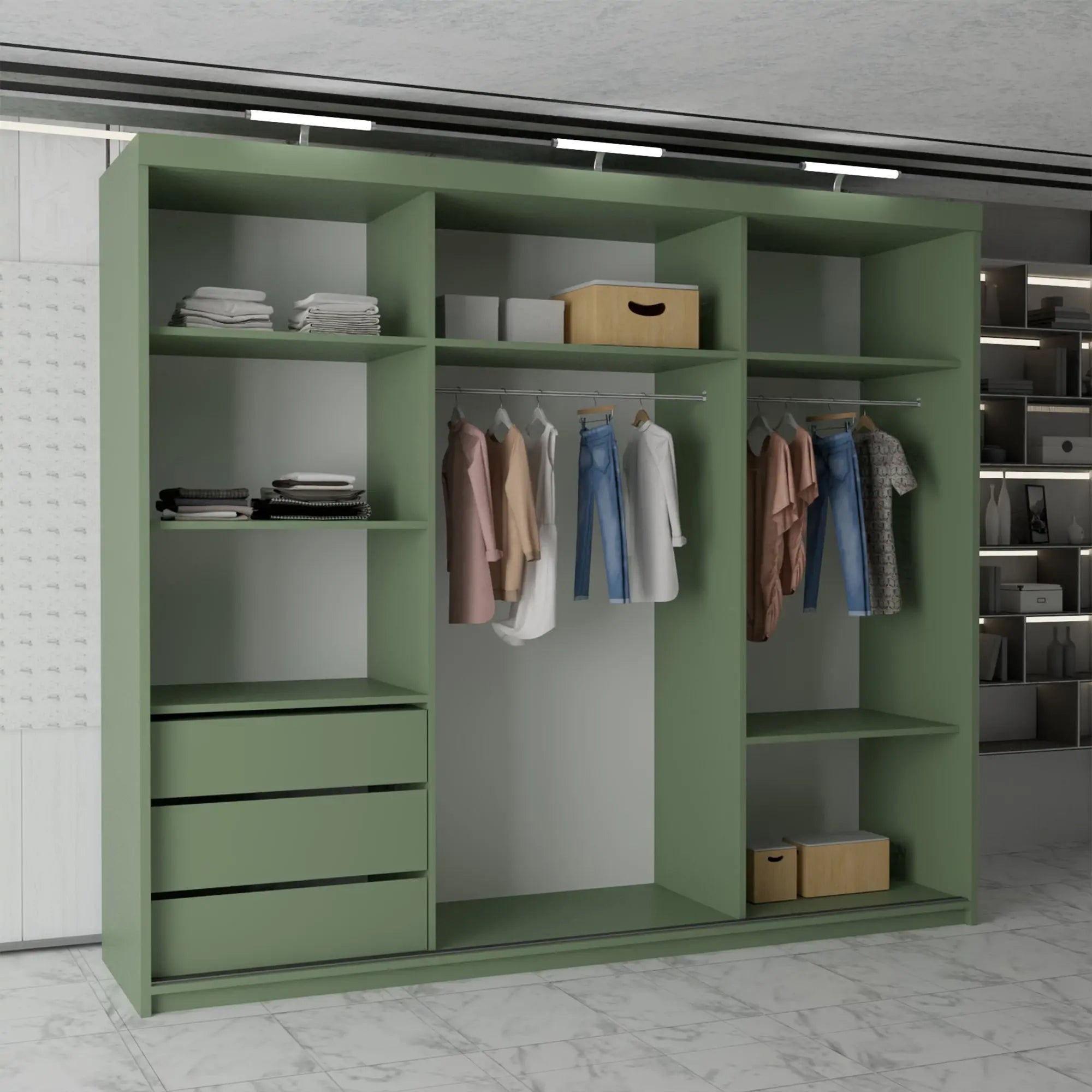 Pesto Green Sliding Door Wardrobe 3rd Branding (MN DB)