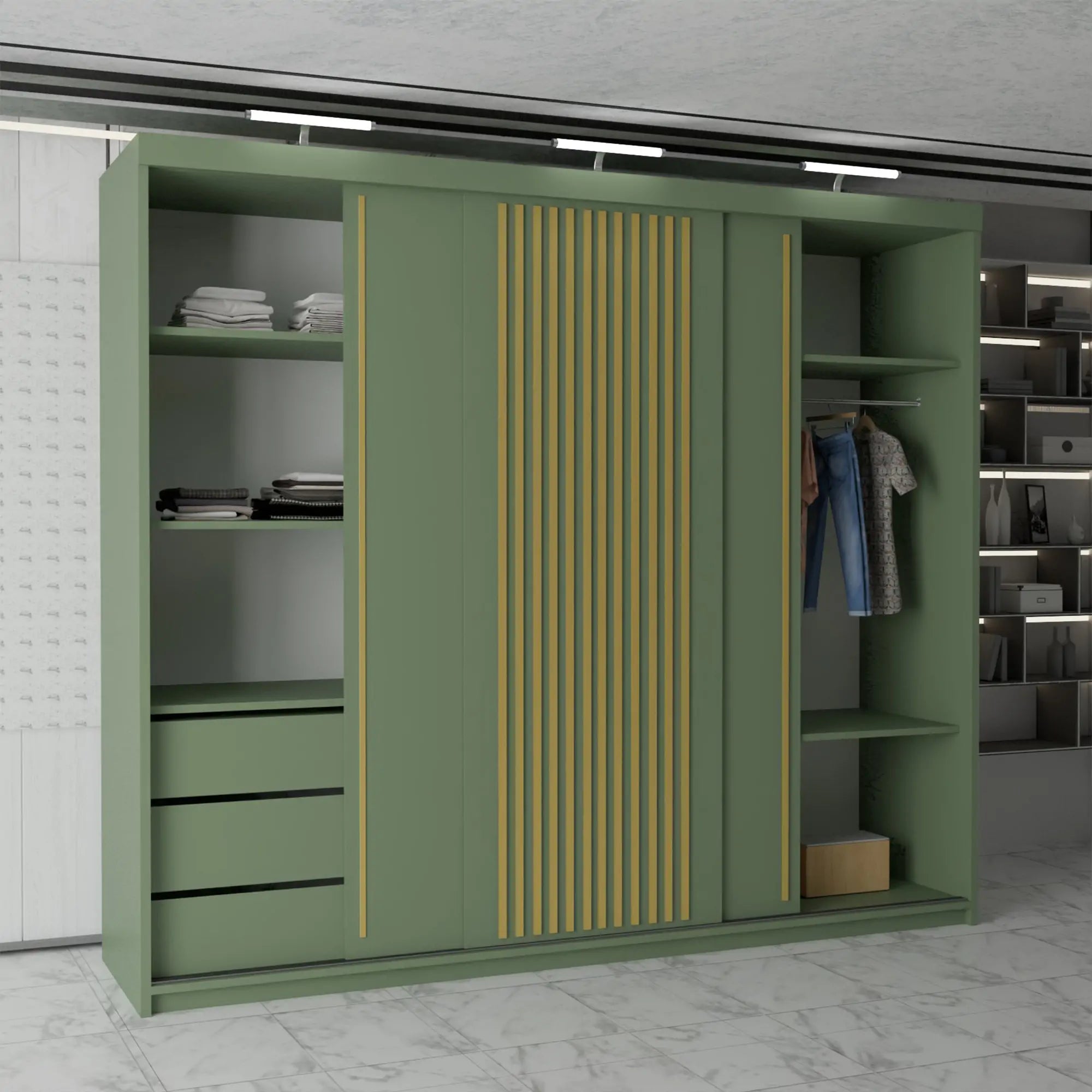 Pesto Green Sliding Door Wardrobe 3rd Branding (MN DB)