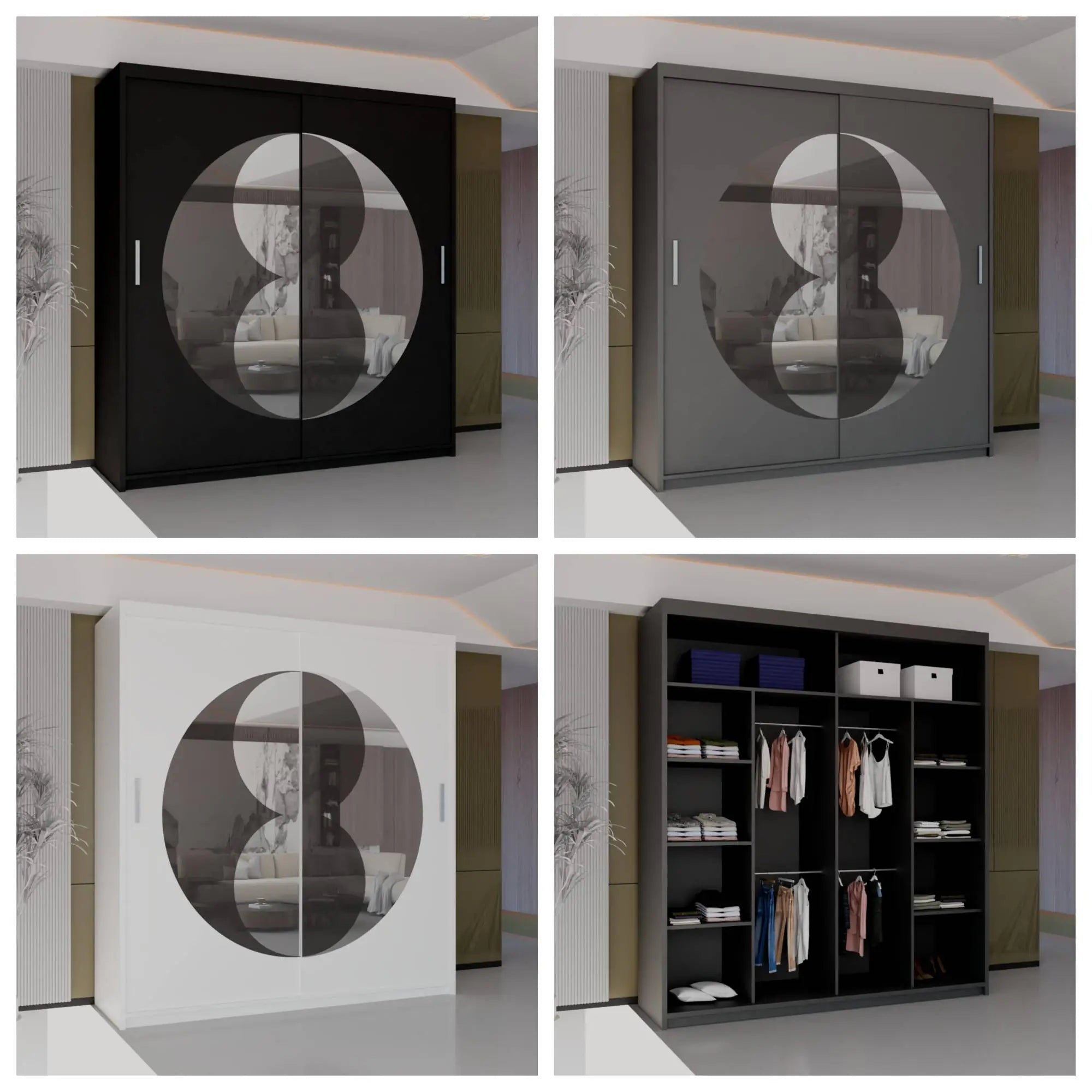 Rio Wardrobe Black, Grey and White