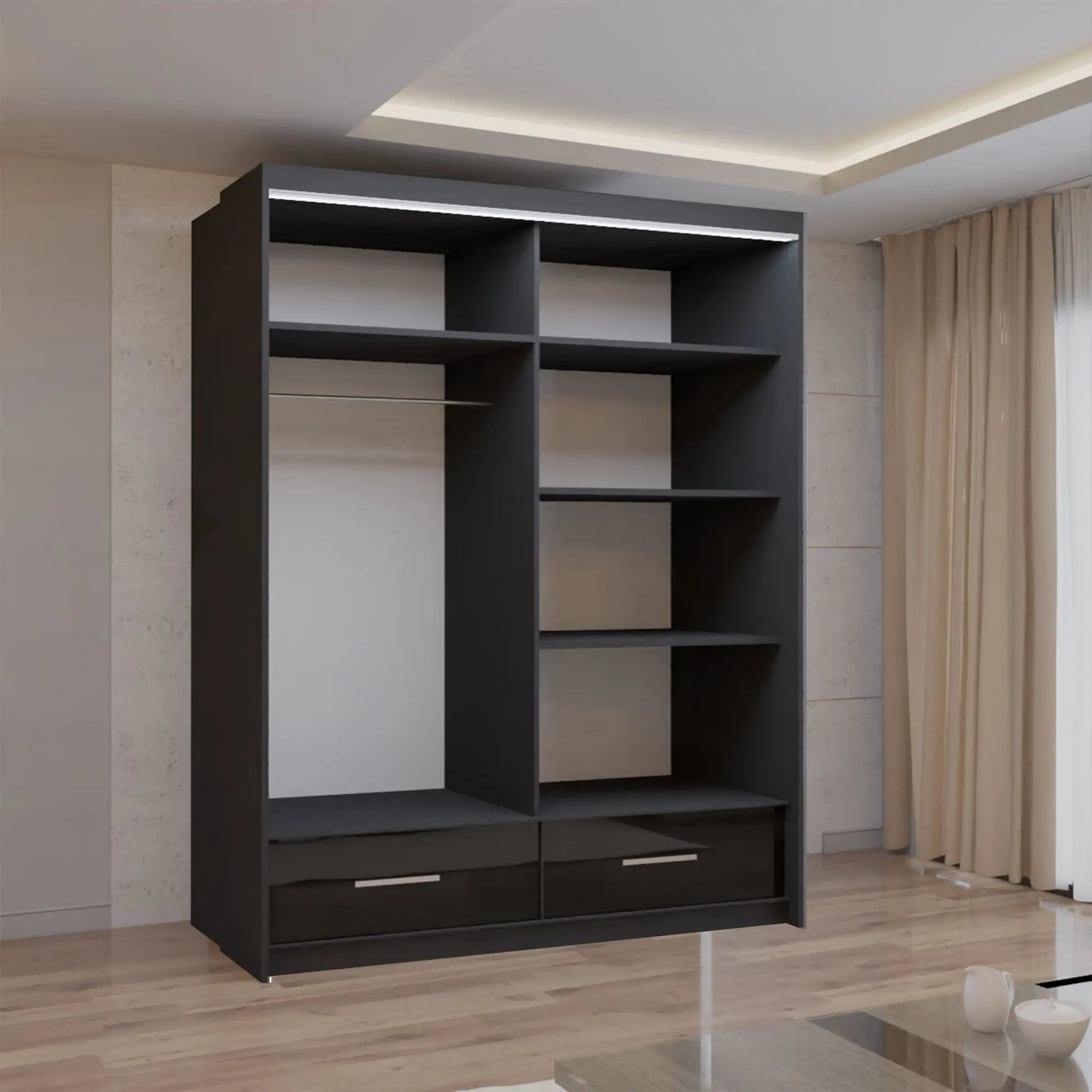 Cysylia High Gloss sliding Door Wardrobe