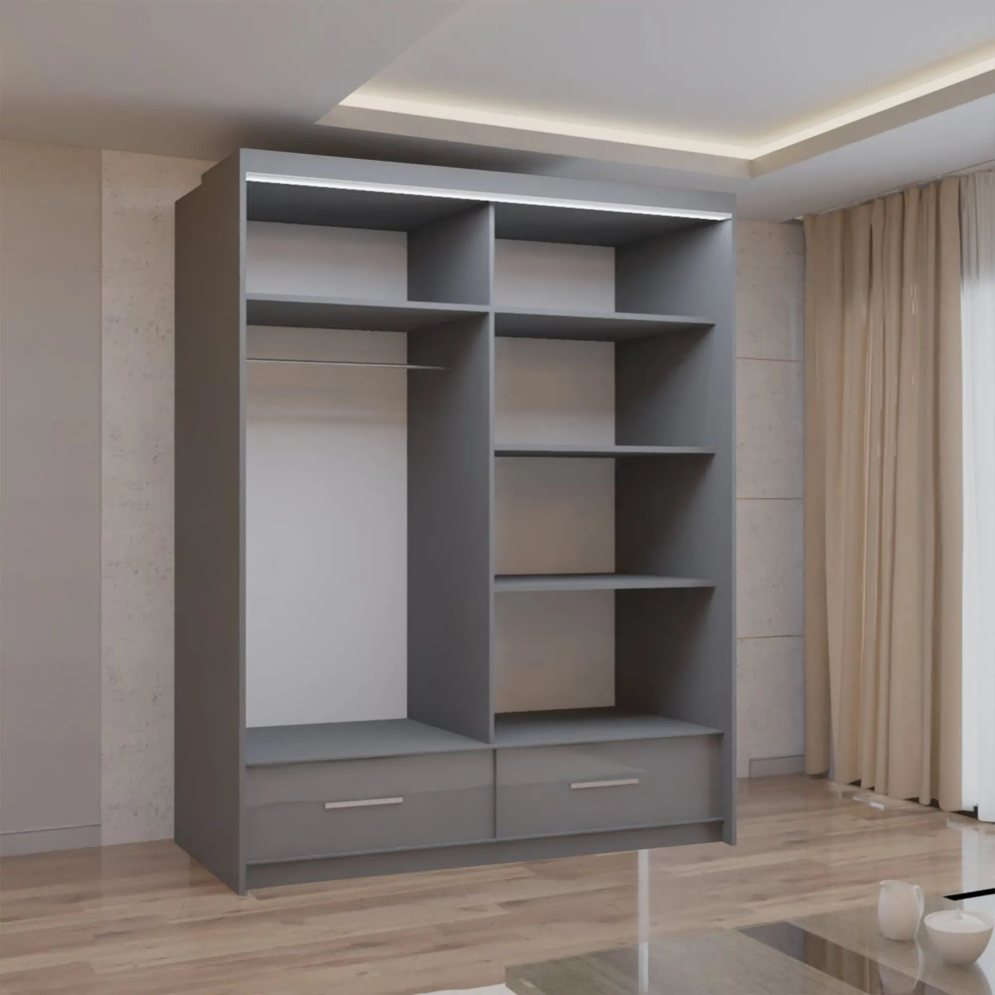 Cysylia High Gloss sliding Door Wardrobe