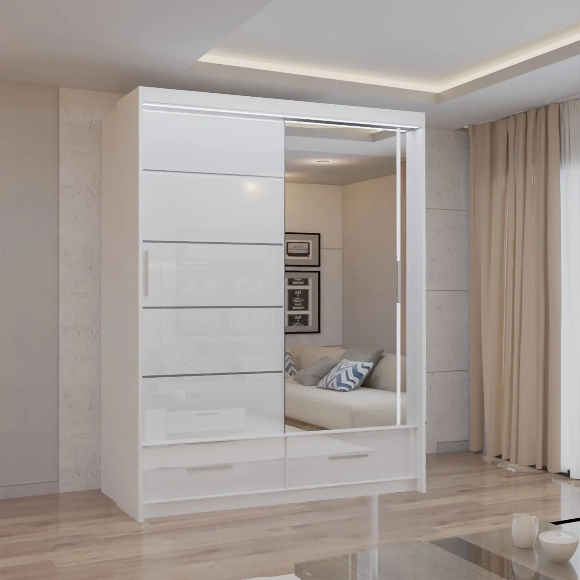 Cysylia High Gloss sliding Door Wardrobe