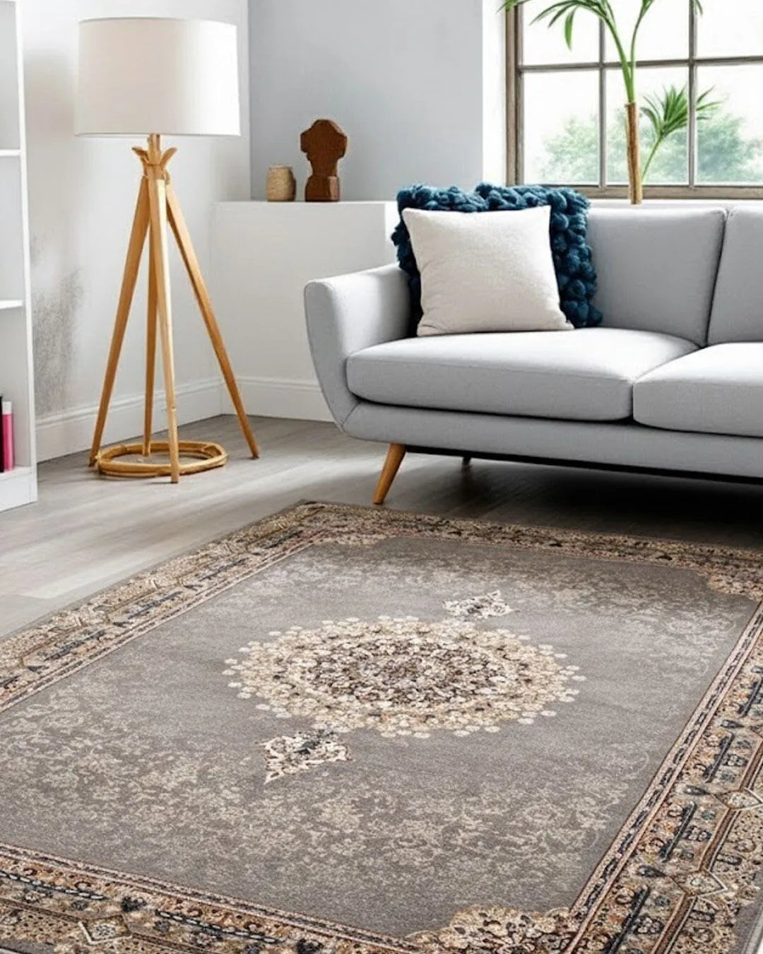 SAPPHIRE Grey Floral Medallion Rug 8418D E3377 GREY/GREY