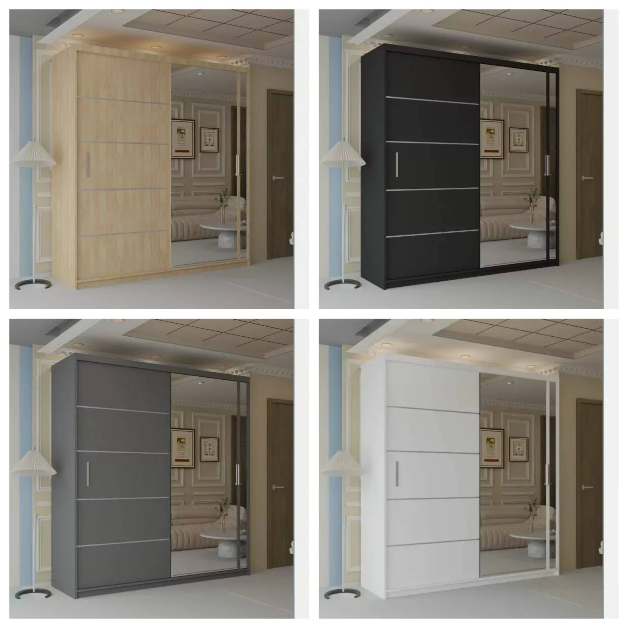 Vision Sliding Wardrobe Black, Grey, Oak and White