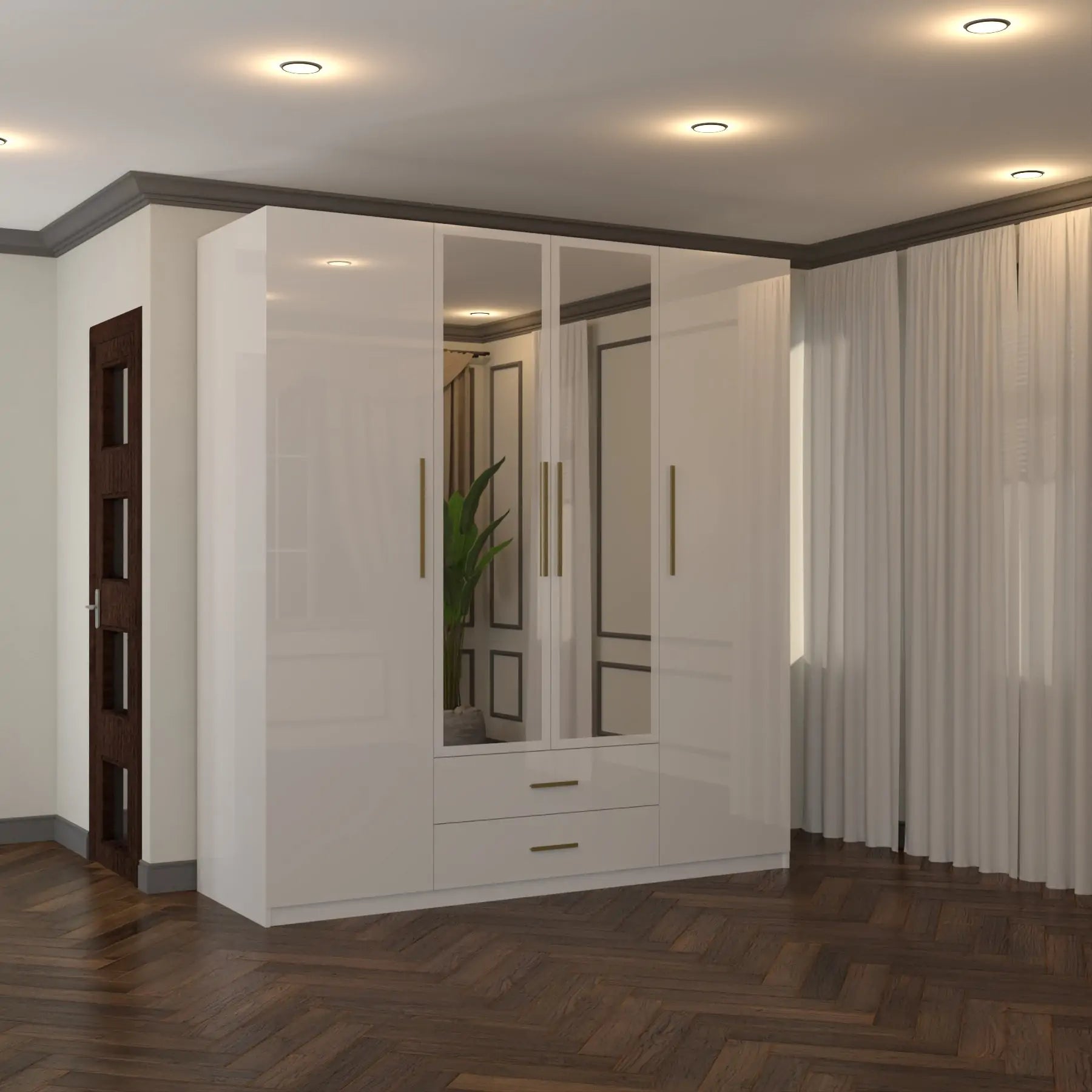 High Gloss 3, 4 Door Wardrobes with Gold Handles(For Images)