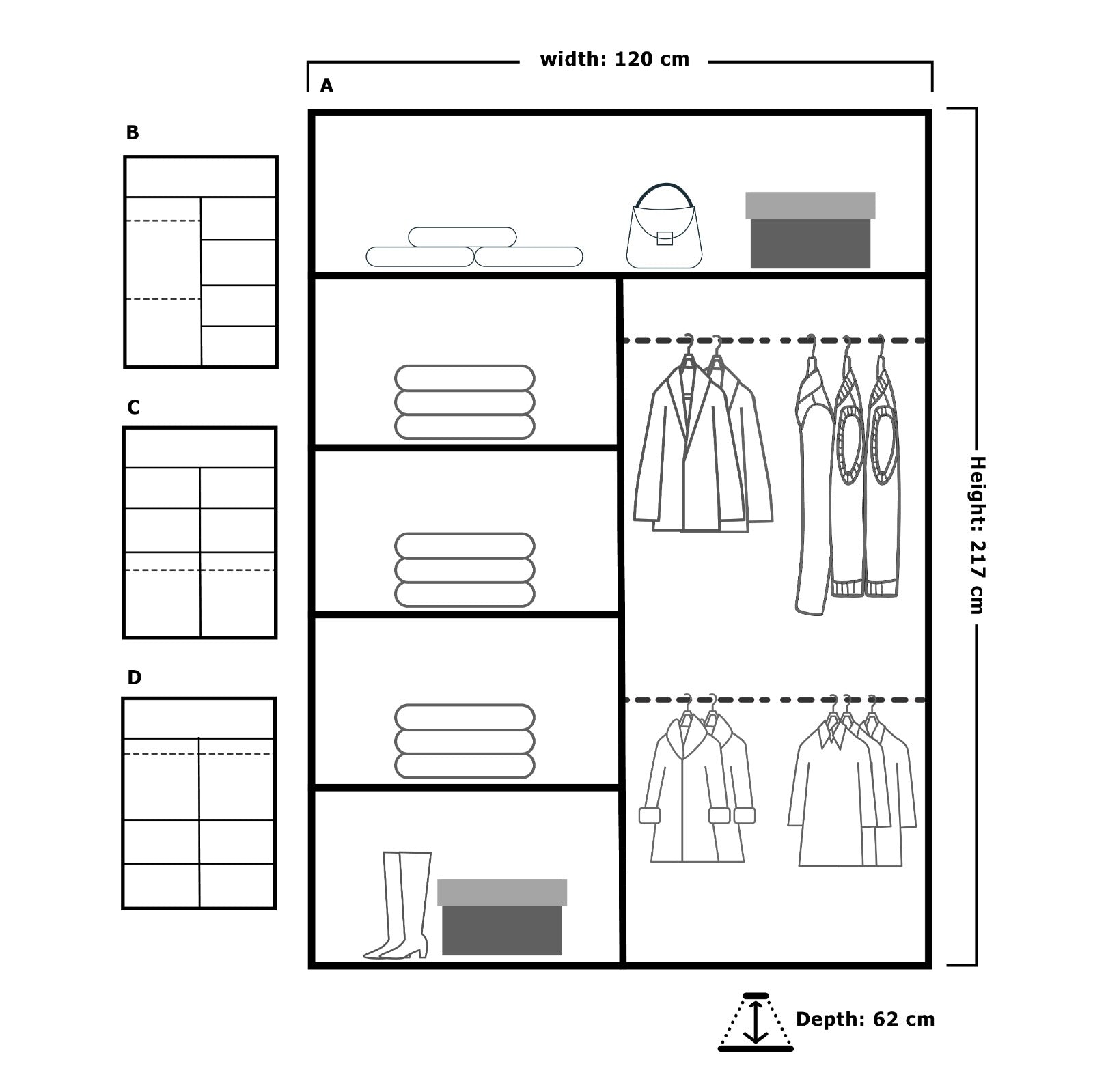 Vision Sliding Wardrobe Black, Grey, Oak and White