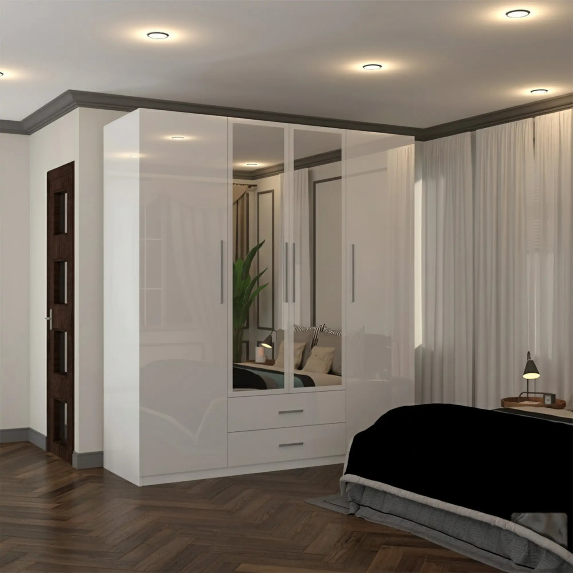 2 & 4 Door High Gloss Hinge Door Wardrobe (Silver Handles)